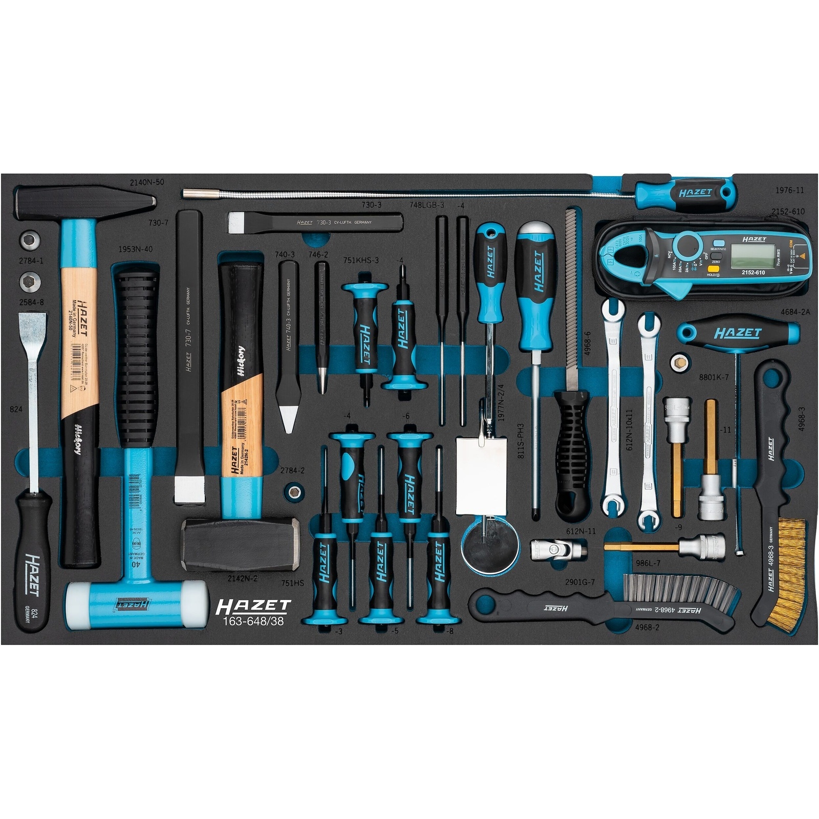 Jeu d'outils 38 pièces mousse bimatière 691 x 392 mm Safety-Insert-System HAZET - 163-648/38
