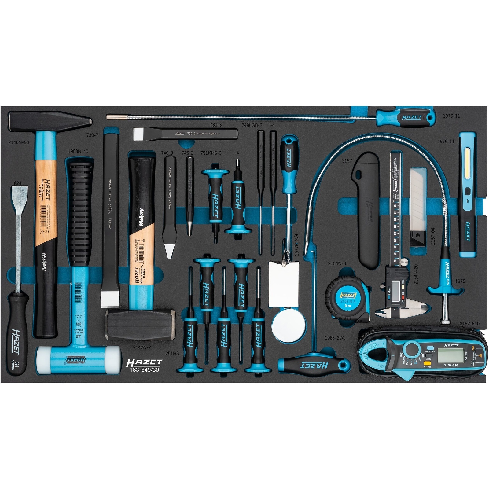 Jeu d'outils 30 pièces garniture mousse Safety-Insert-System 691 x 392 mm HAZET - 163-649/30
