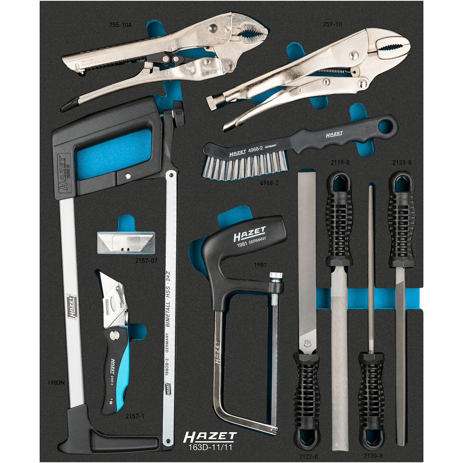 Jeu universel 11 pièces mousse bimatière Safety-Insert-System 1/2++ 522 x 435 mm HAZET - 163D-11/11