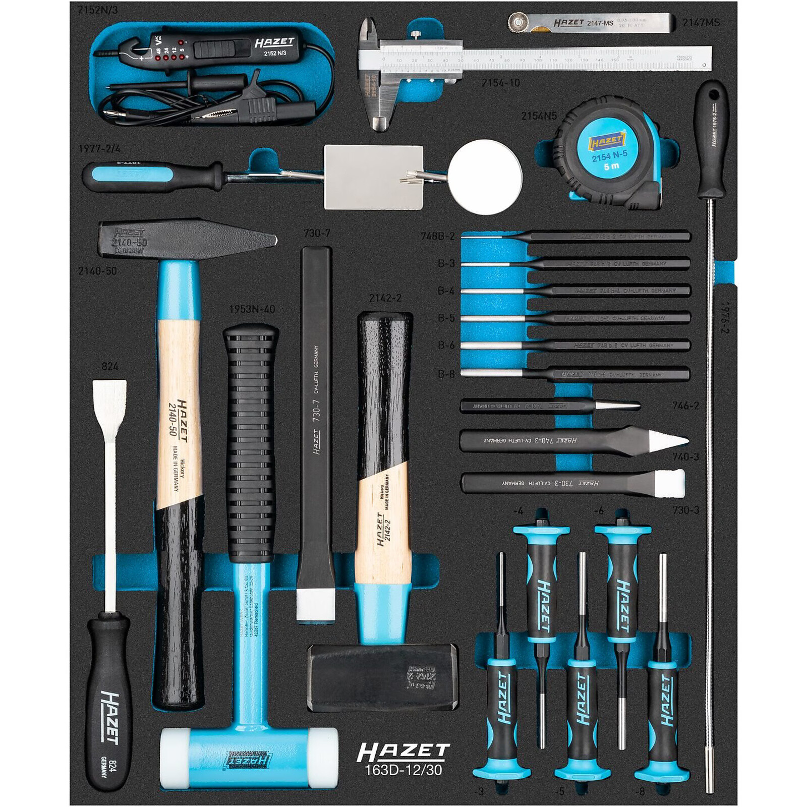 Jeu d'outils 30 pièces garniture mousse bimatière Safety-Insert-System 1/2++ 522 x 435 mm HAZET - 163D-12/30