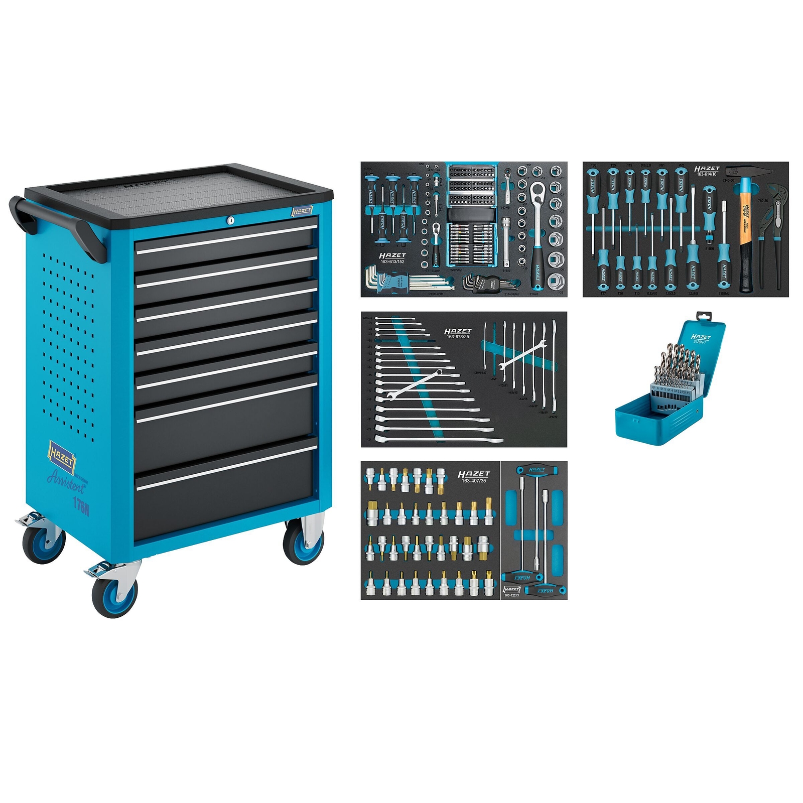 Servante d’atelier 256 pièces 7 tiroirs avec assortiment mousse bimatière bleu HAZET - 176N-7/256