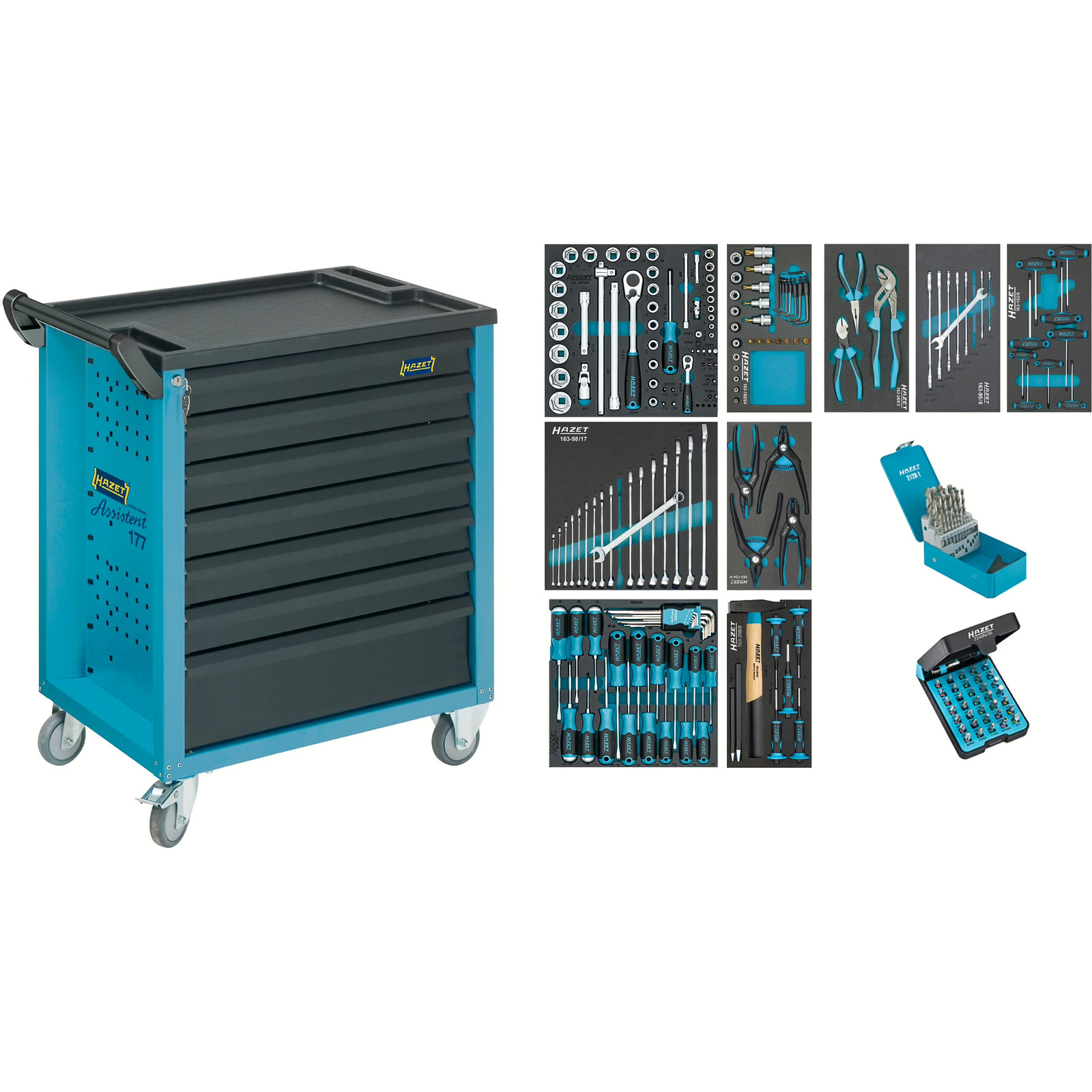 Servante d’atelier 217 pièces 7 tiroirs assortis bleu avec serrure HAZET - 177-7/217