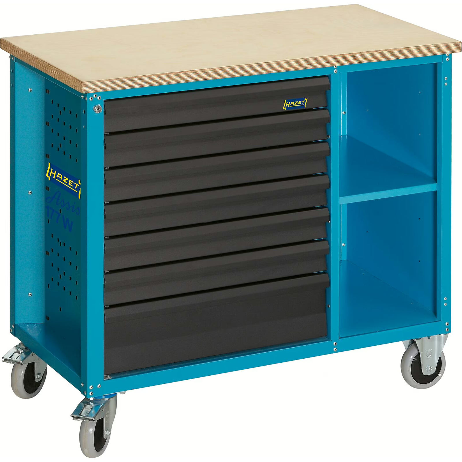 Établi servante d'atelier 7 tiroirs 1040 x 520 mm bois bouleau HAZET - 177W-7
