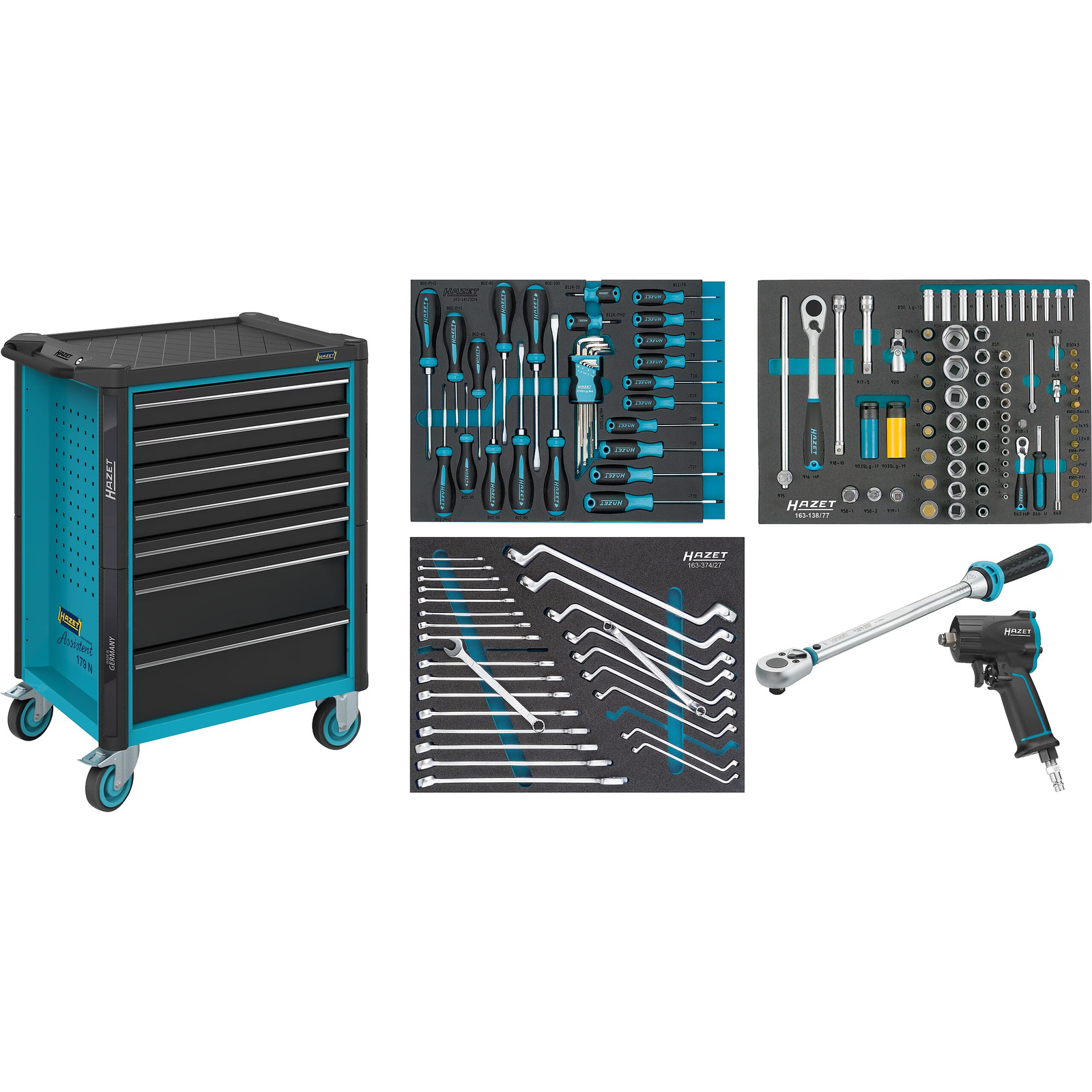Servante d’atelier 7 tiroirs 137 pièces avec assortiment mousse Safety-Insert bleu HAZET - 179N-7/137