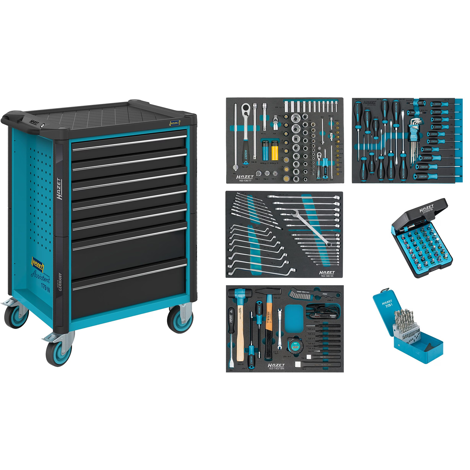 Servante d’atelier 220 pièces 7 tiroirs plan plastique bleu Hazet HAZET - 179N-7/220