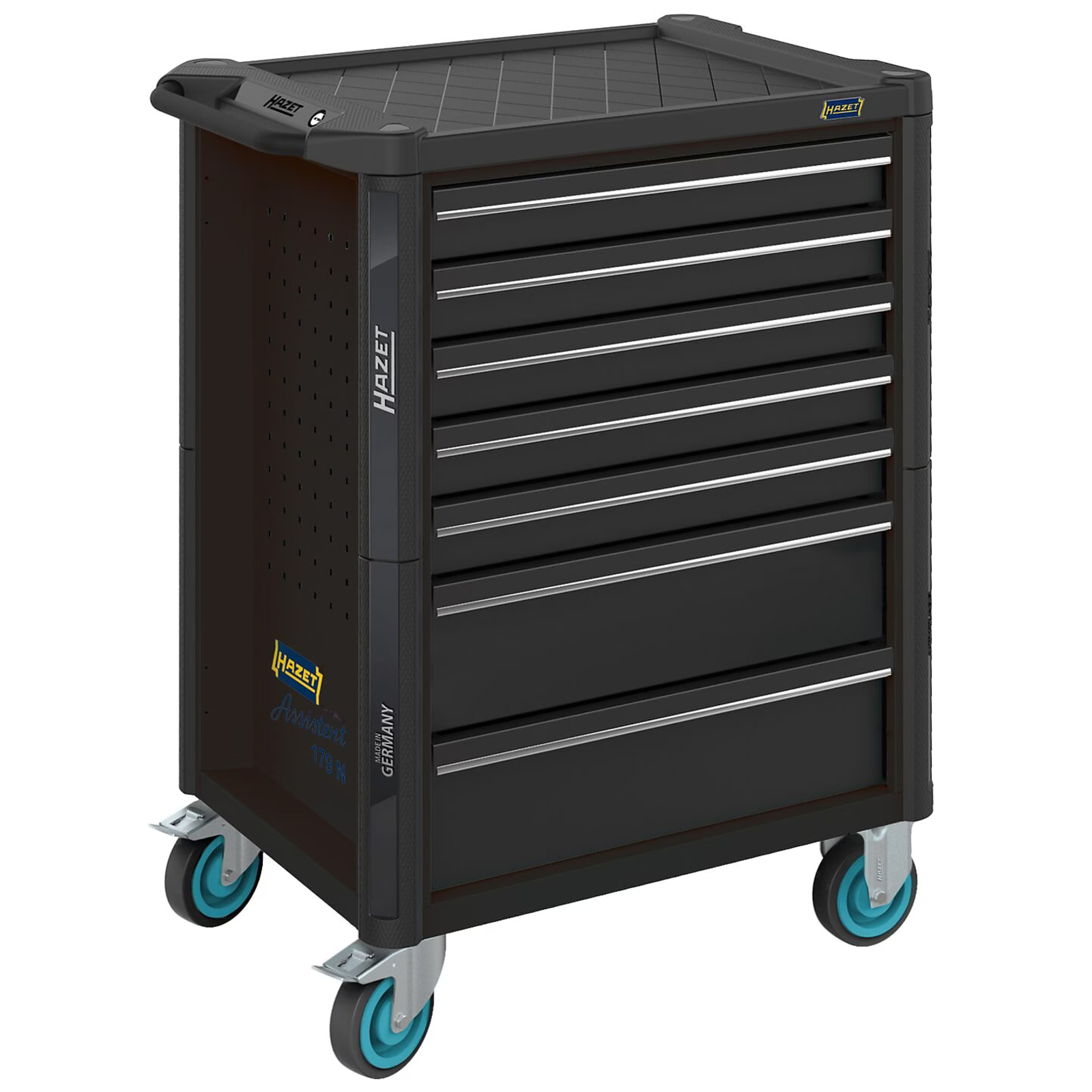 Servante d'atelier 7 tiroirs 785 x 518 x 1020 mm RAL 9005 avec plan travail plastique HAZET - 179N-7-RAL9005
