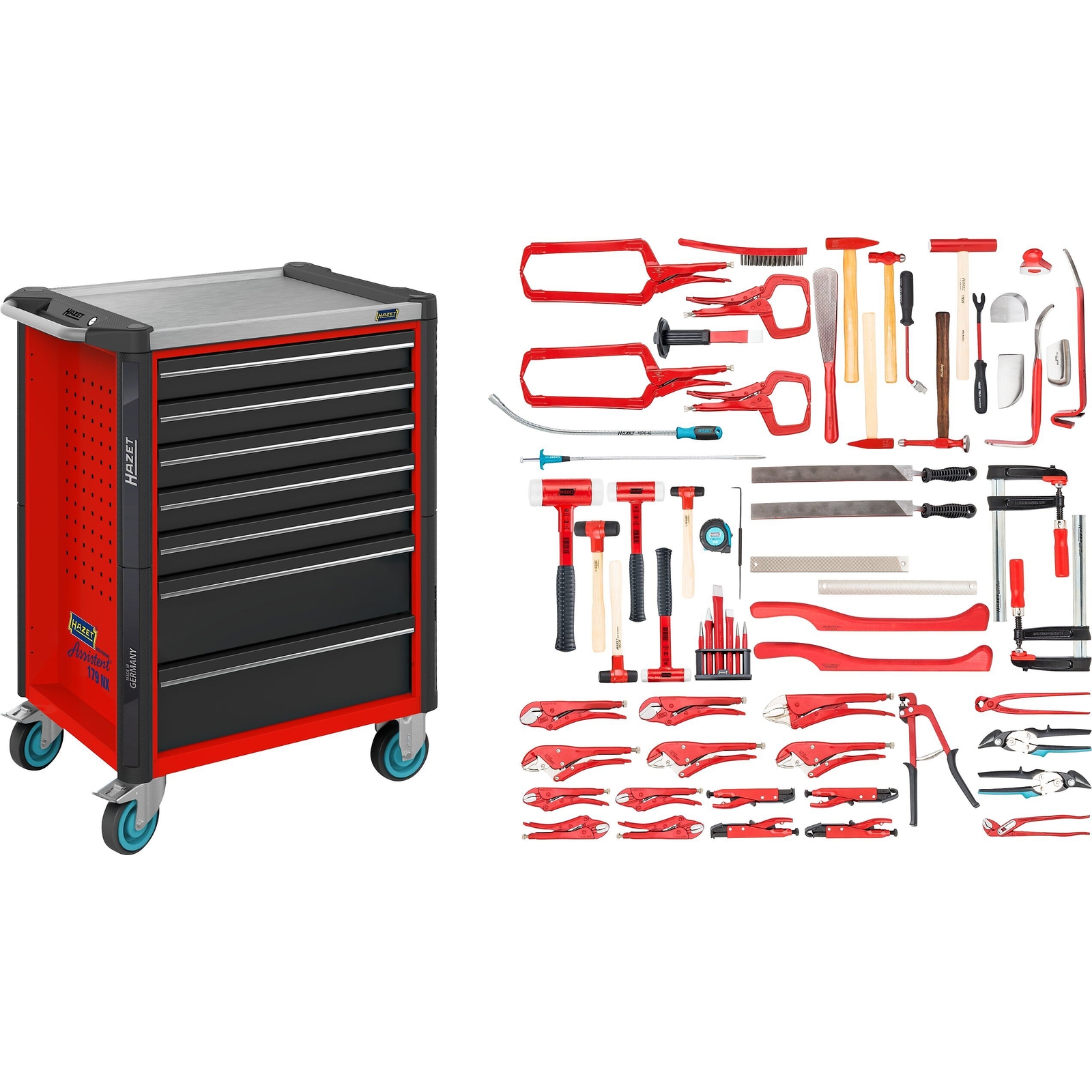 Servante d’atelier 7 tiroirs 65 pièces carrosserie aluminium acier inoxydable HAZET - 179NX-7/65ALU