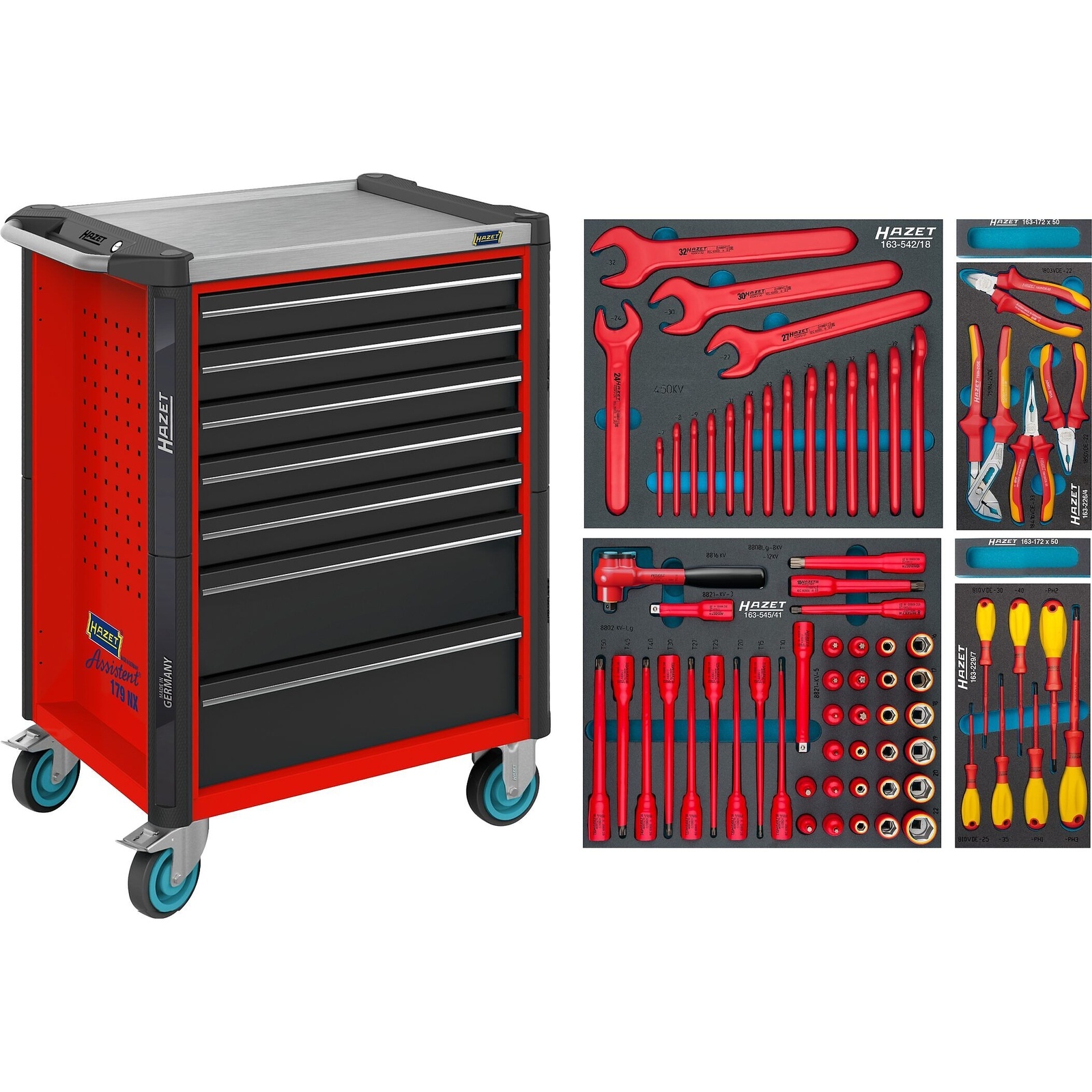 Servante d'atelier acier inoxydable 7 tiroirs 70 pièces assortiment HAZET - 179NX-7/70KV