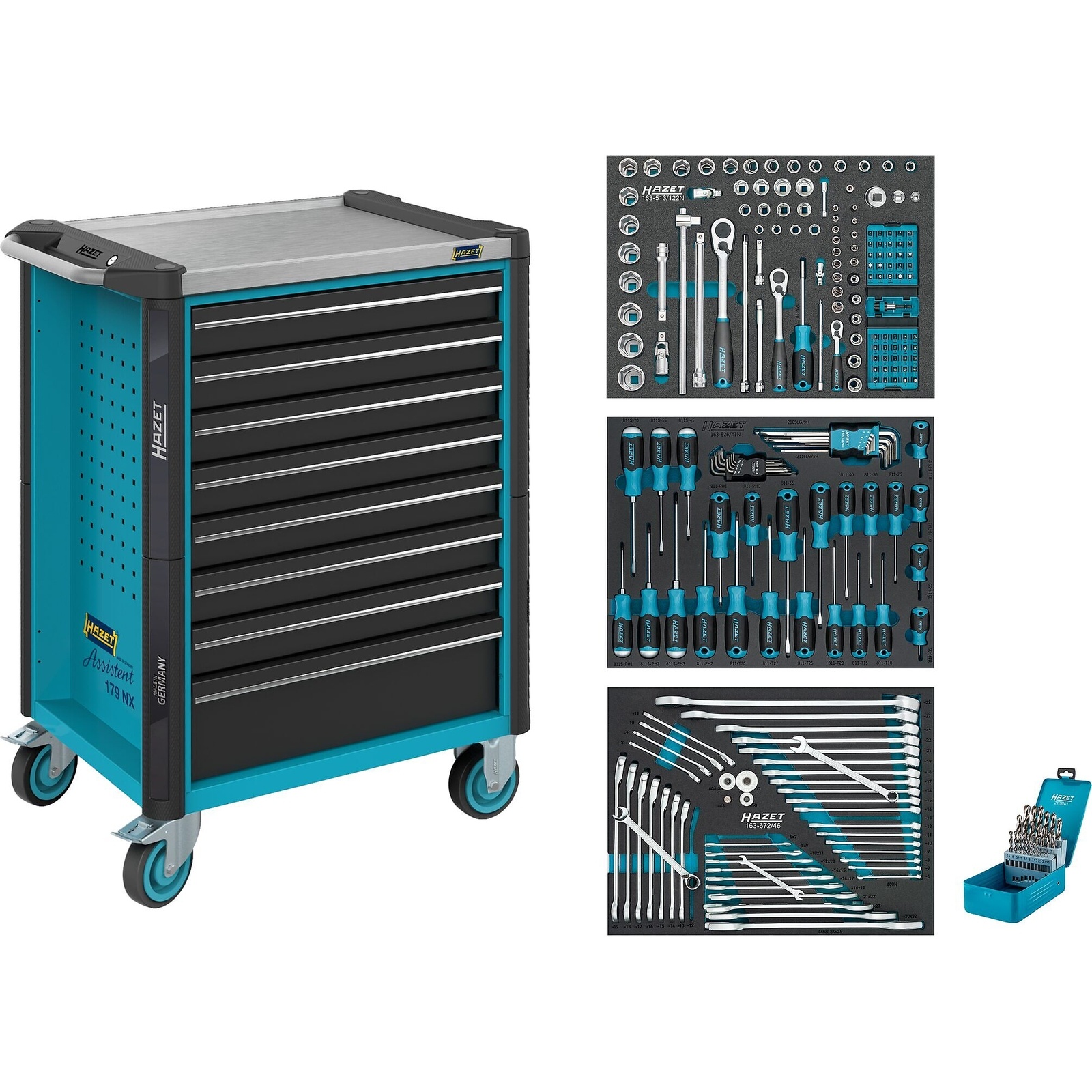 Servante d’atelier 8 tiroirs acier inoxydable 234 pièces avec assortiment HAZET - 179NX-8/234