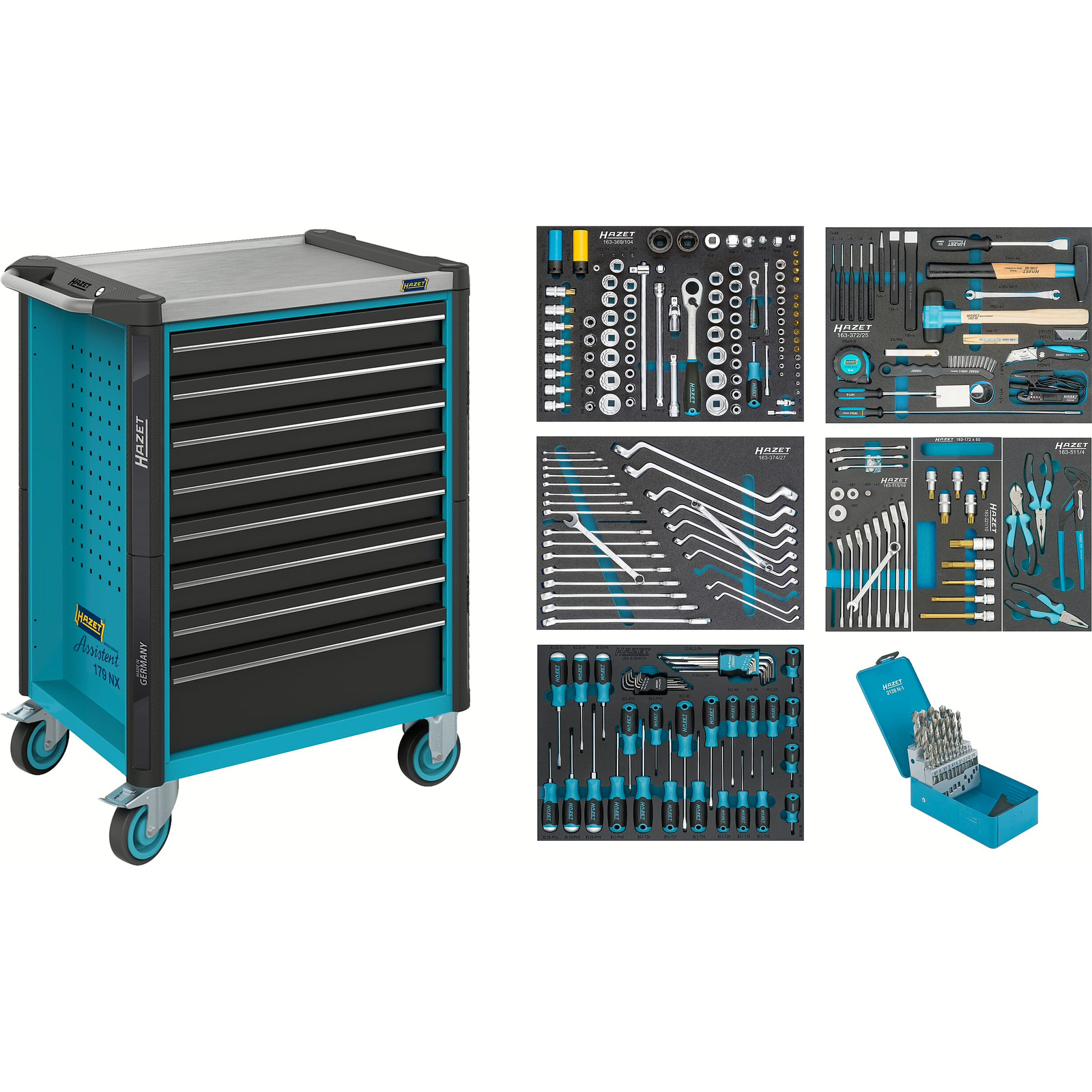 Servante d'atelier 8 tiroirs 252 pièces acier inoxydable HAZET - 179NX-8/252