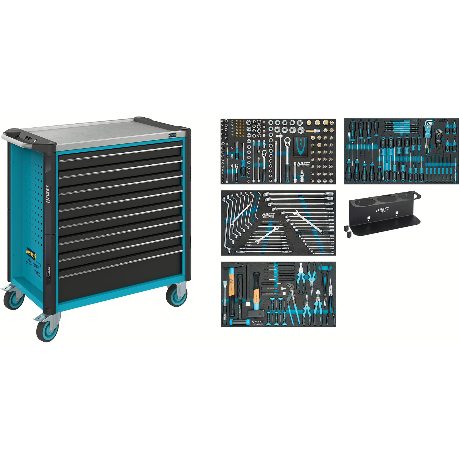 Servante d’atelier 8 tiroirs 317 pièces acier inoxydable HAZET - 179NXL-8/317
