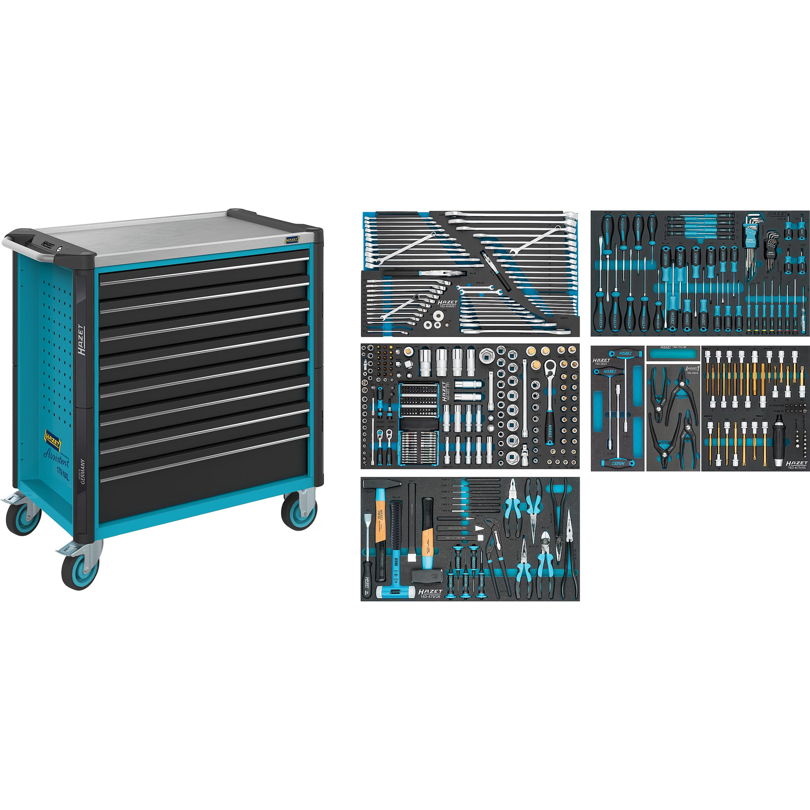 Servante d'atelier 8 tiroirs 427 pièces acier inoxydable HAZET - 179NXL-8/427