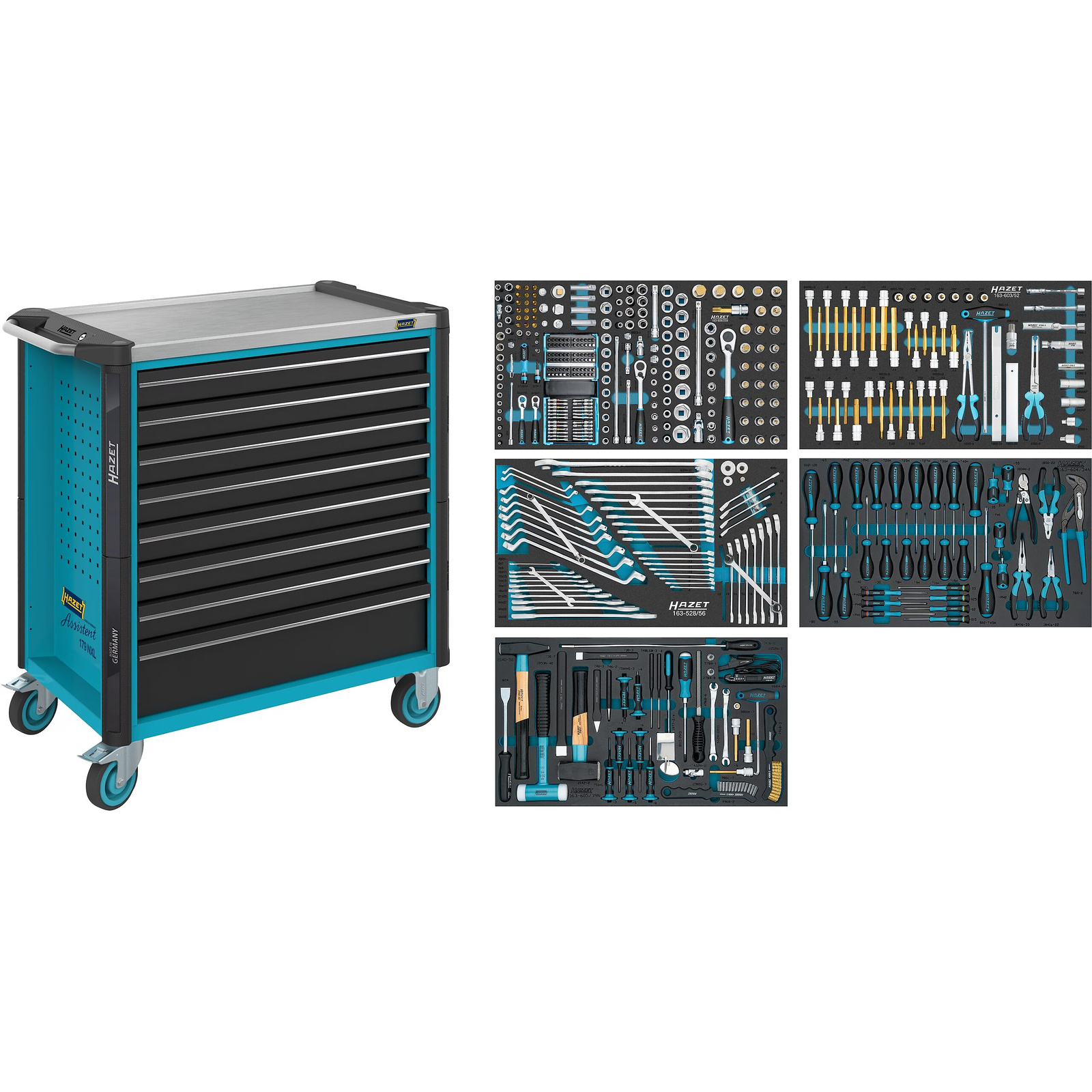 Servante d'atelier 8 tiroirs 440 pièces acier inoxydable bleu HAZET - 179NXL-8/440
