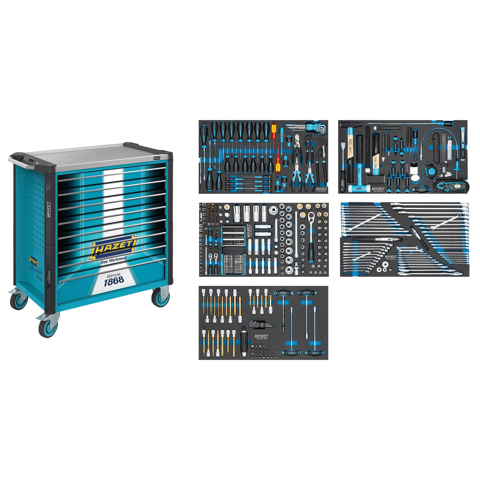 Servante d’atelier 425 pièces 7 tiroirs plats acier inoxydable édition spéciale HAZET - 179NXL-8S1/425