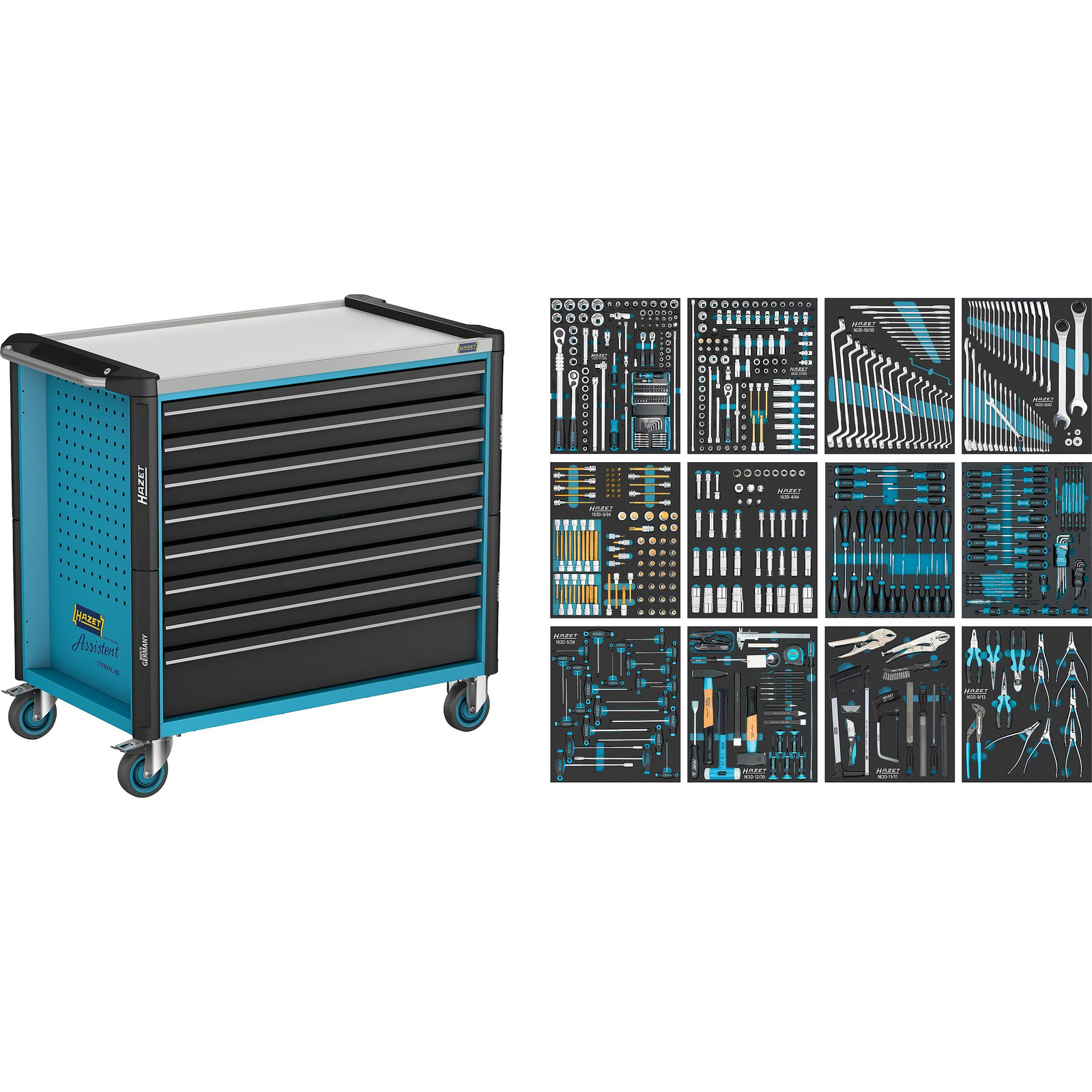 Servante d’atelier extra-profonde 619 pièces 8 tiroirs acier inox HAZET - 179NXXL-8D/619