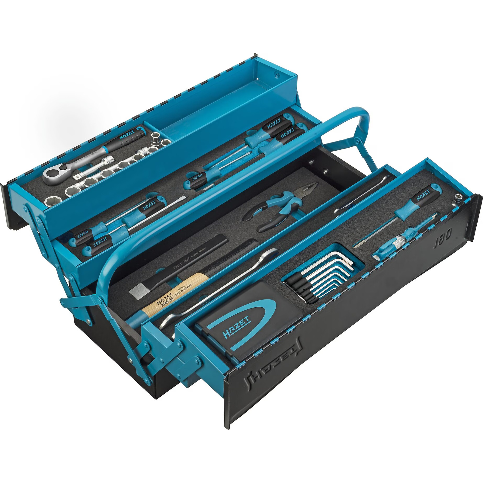 Caisse à outils métallique 79 pièces avec assortiment et cadenas 190L bleu/noir HAZET - 190/79