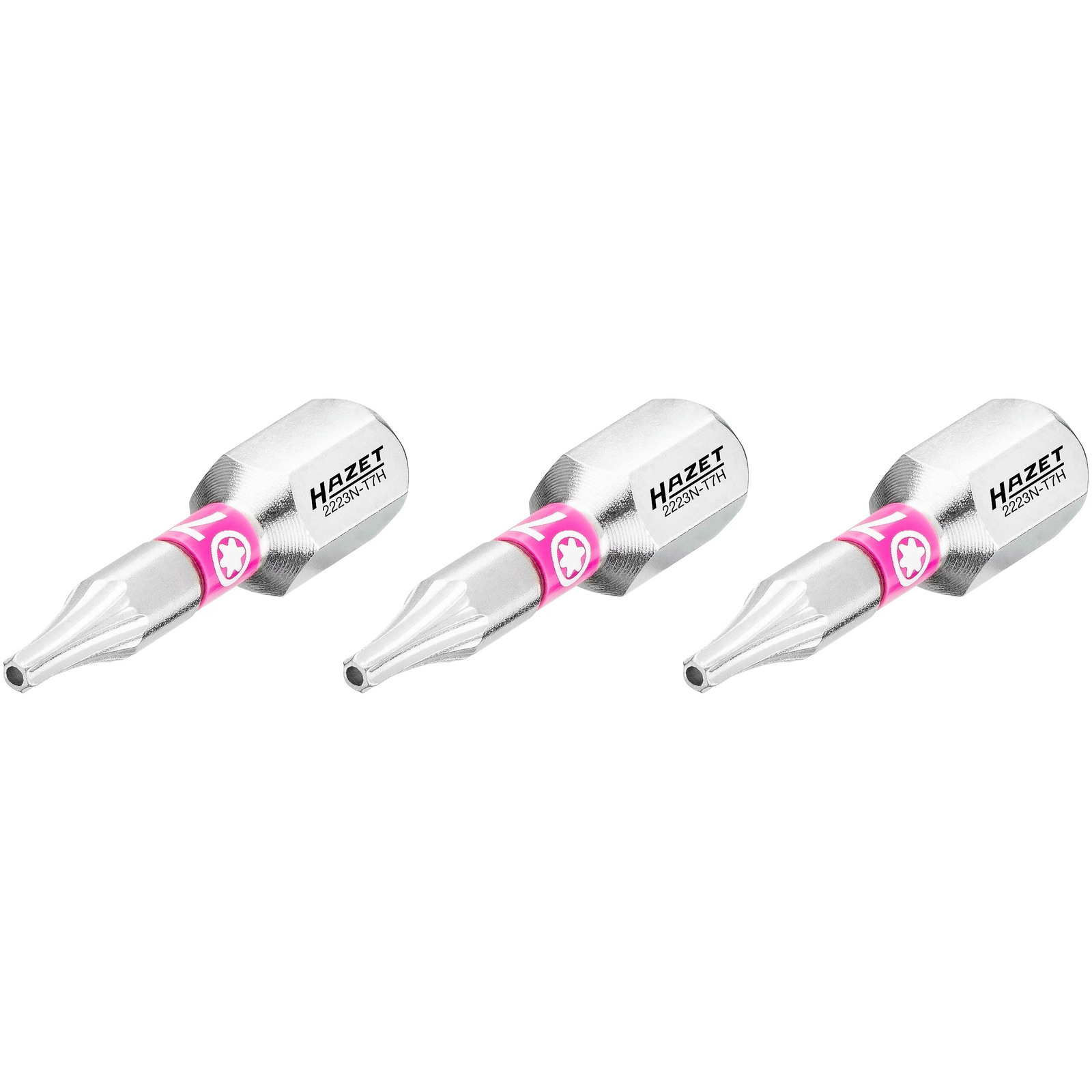 Embout-tournevis TORX tamper résistant T7H 25 mm 3 pcs hexagone 1/4 pouce HAZET - 2223N-T7H/3