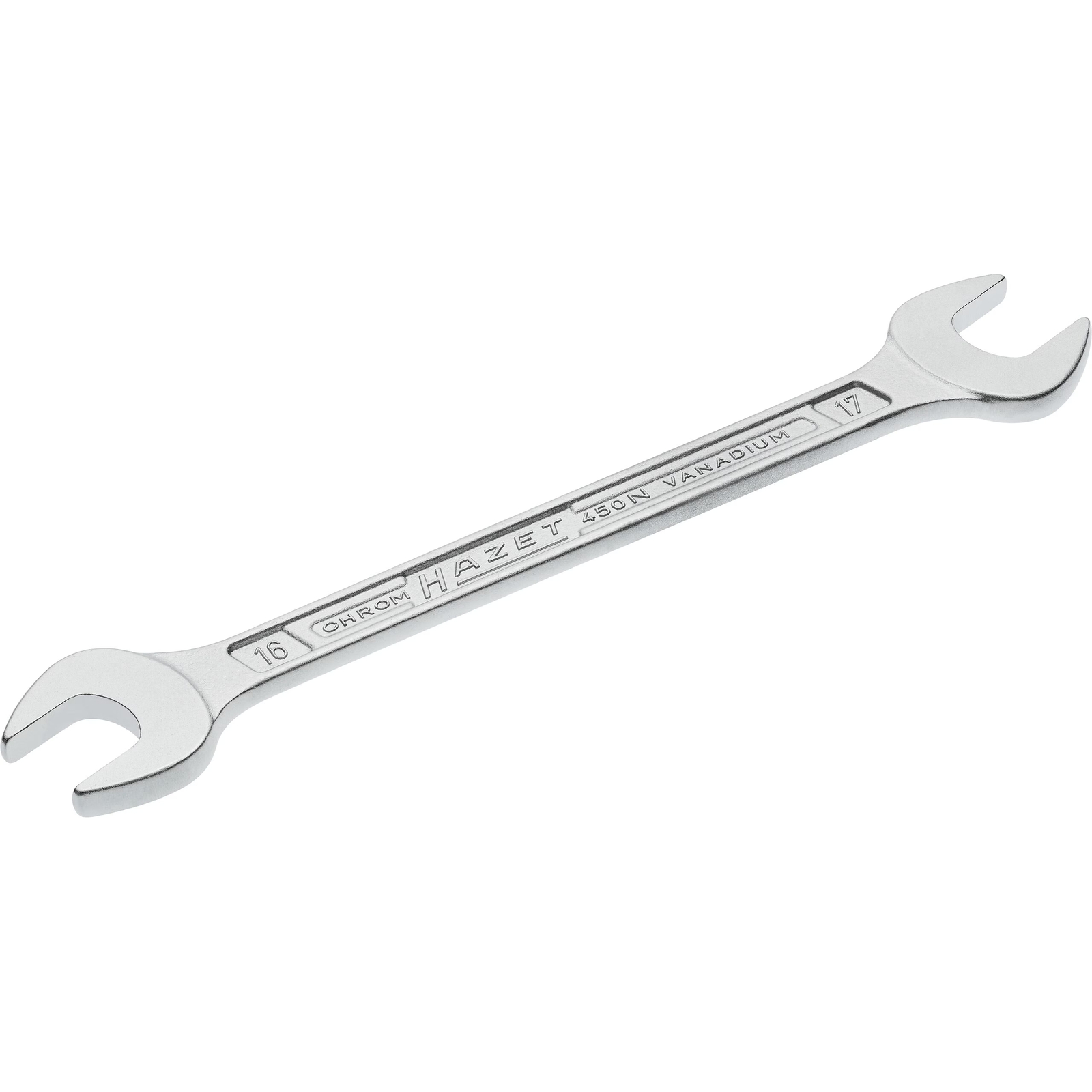 Clé à fourche double 16 x 17 mm profil extérieur 6 pans chromée HAZET - 450N-16X17