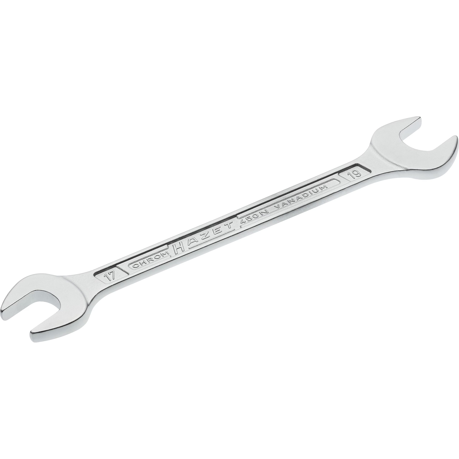 Clé à fourche double profil extérieur 6 pans 17 x 19 mm chromée HAZET - 450N-17X19