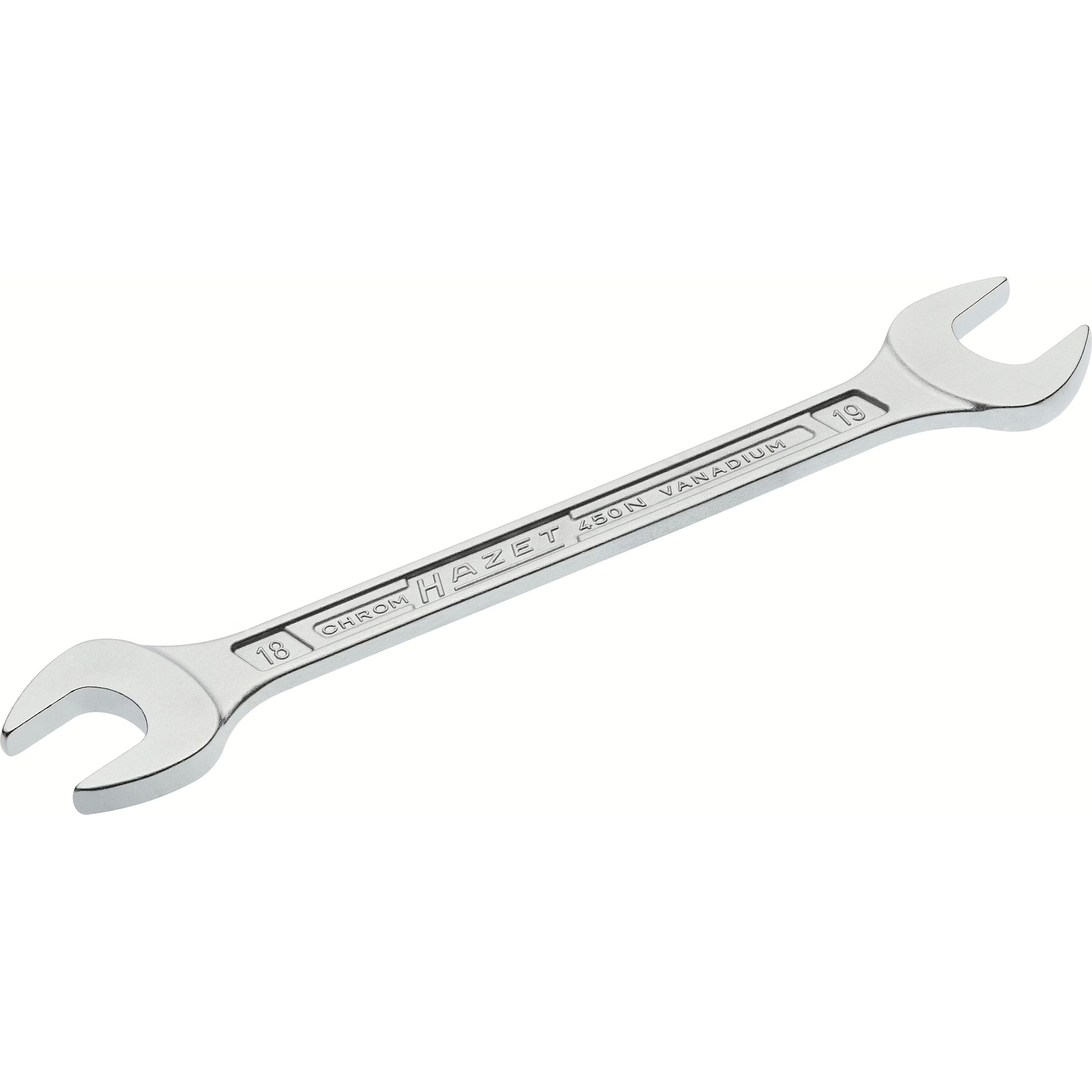 Clé à fourche double 18 x 19 mm profil extérieur 6 pans chromée HAZET - 450N-18X19