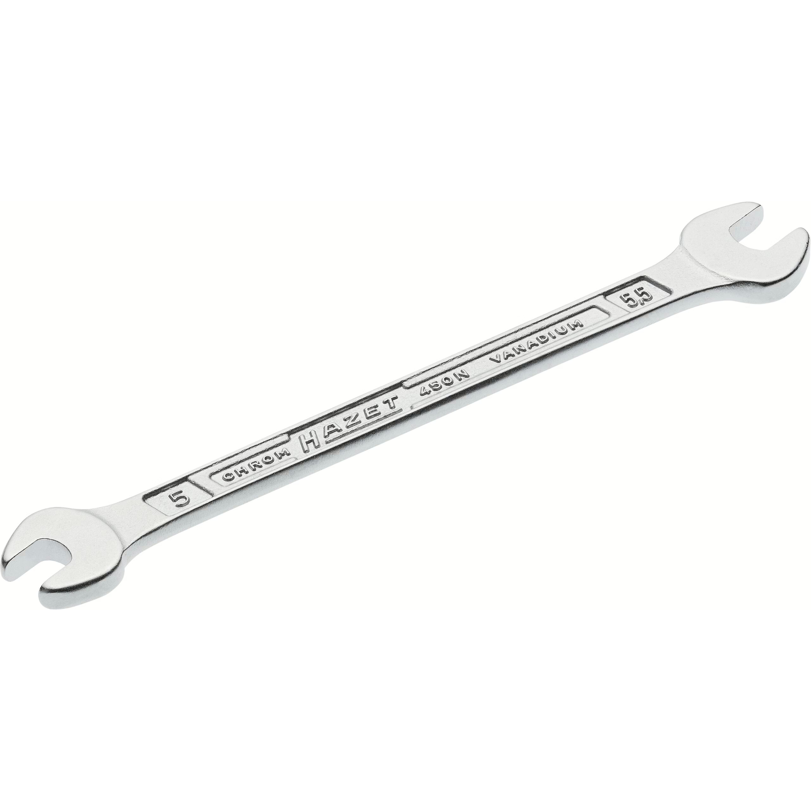 Clé à fourche double 5 x 5,5 mm profil extérieur 6 pans chromée HAZET - 450N-5X5.5