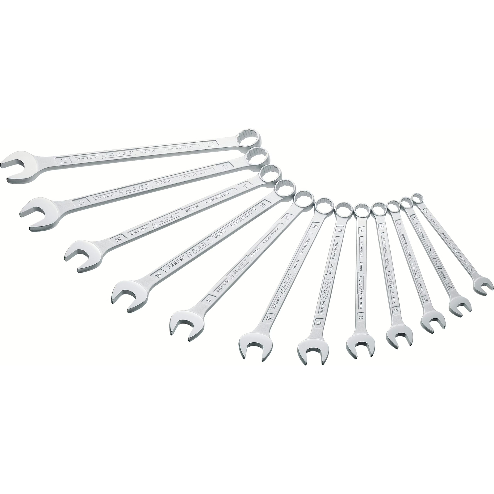Jeu de clés mixtes 12 pièces 10–22 mm profil Traction 12 pans longue HAZET - 600N/12N