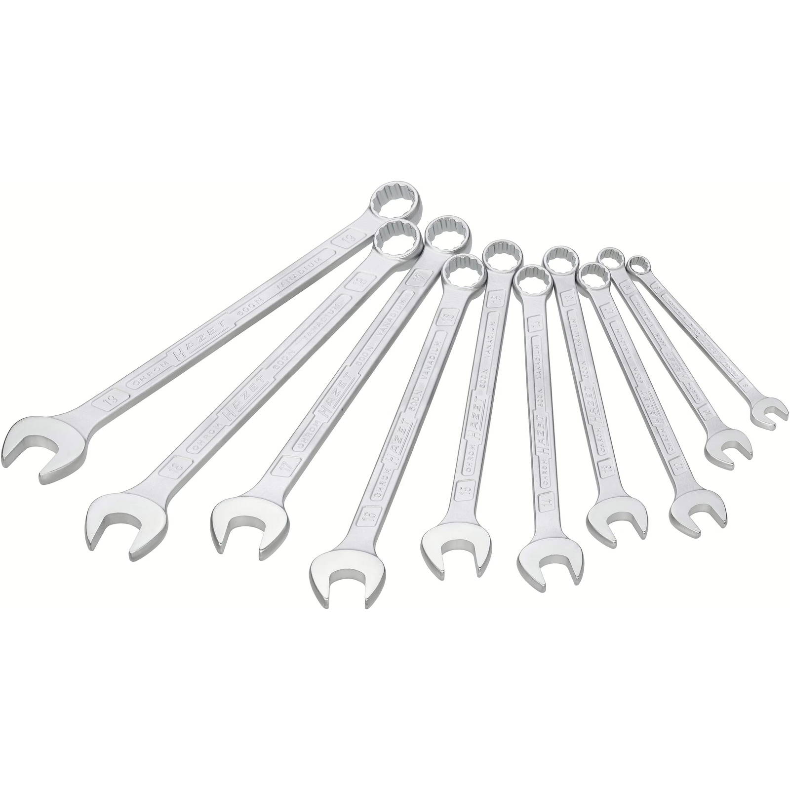 Jeu de clés mixtes 10 pièces 8–19 mm profil 12 pans chromé HAZET - 600SPC/10