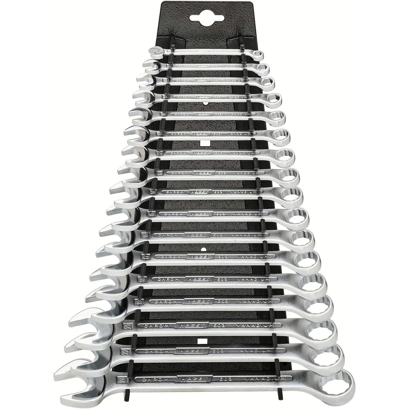 Jeu de clés mixtes 17 pièces 6–24 mm Profil Traction 12 pans chromé avec support HAZET - 603/17H
