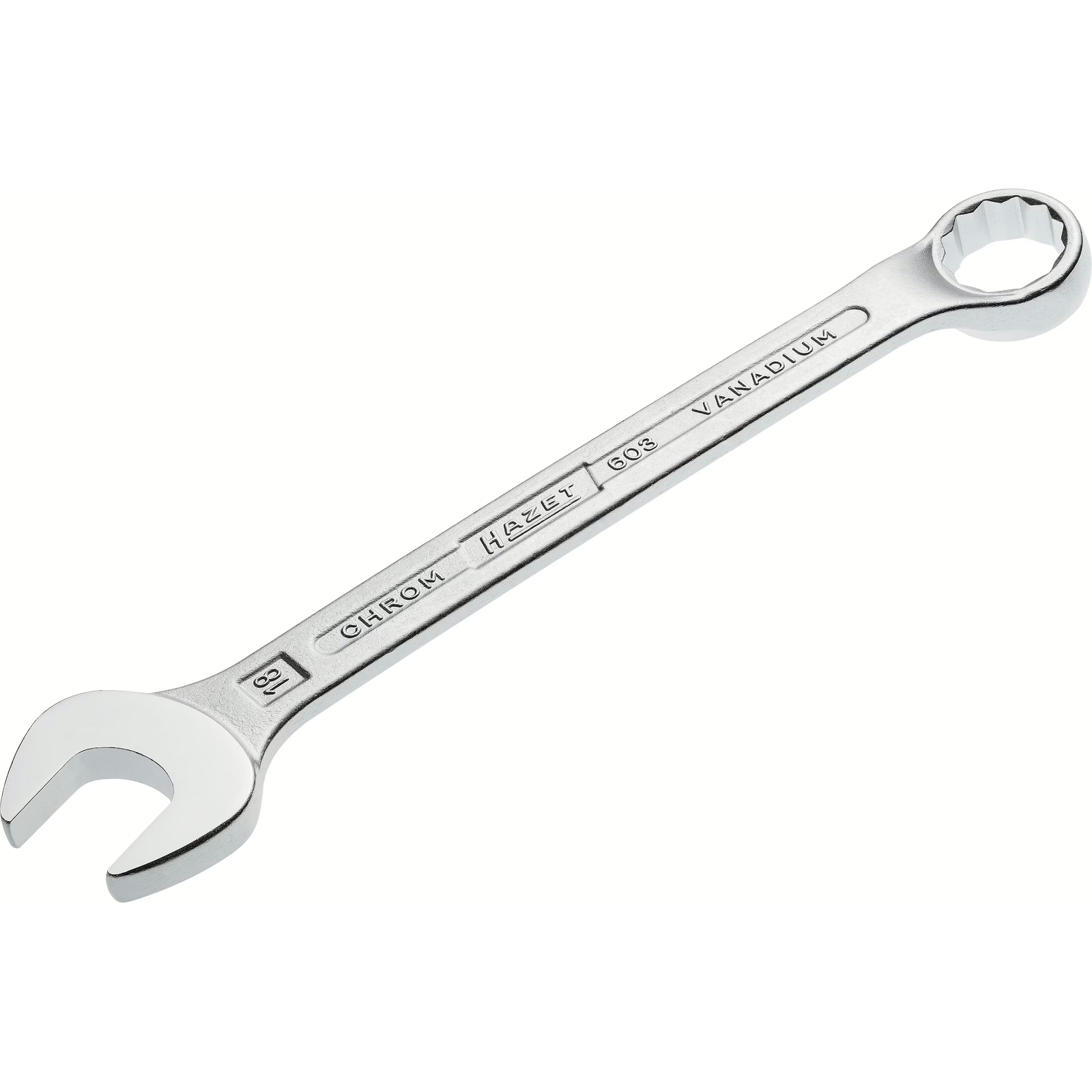 Clé mixte 18 mm profil traction extérieur 12 pans chromée HAZET - 603-18