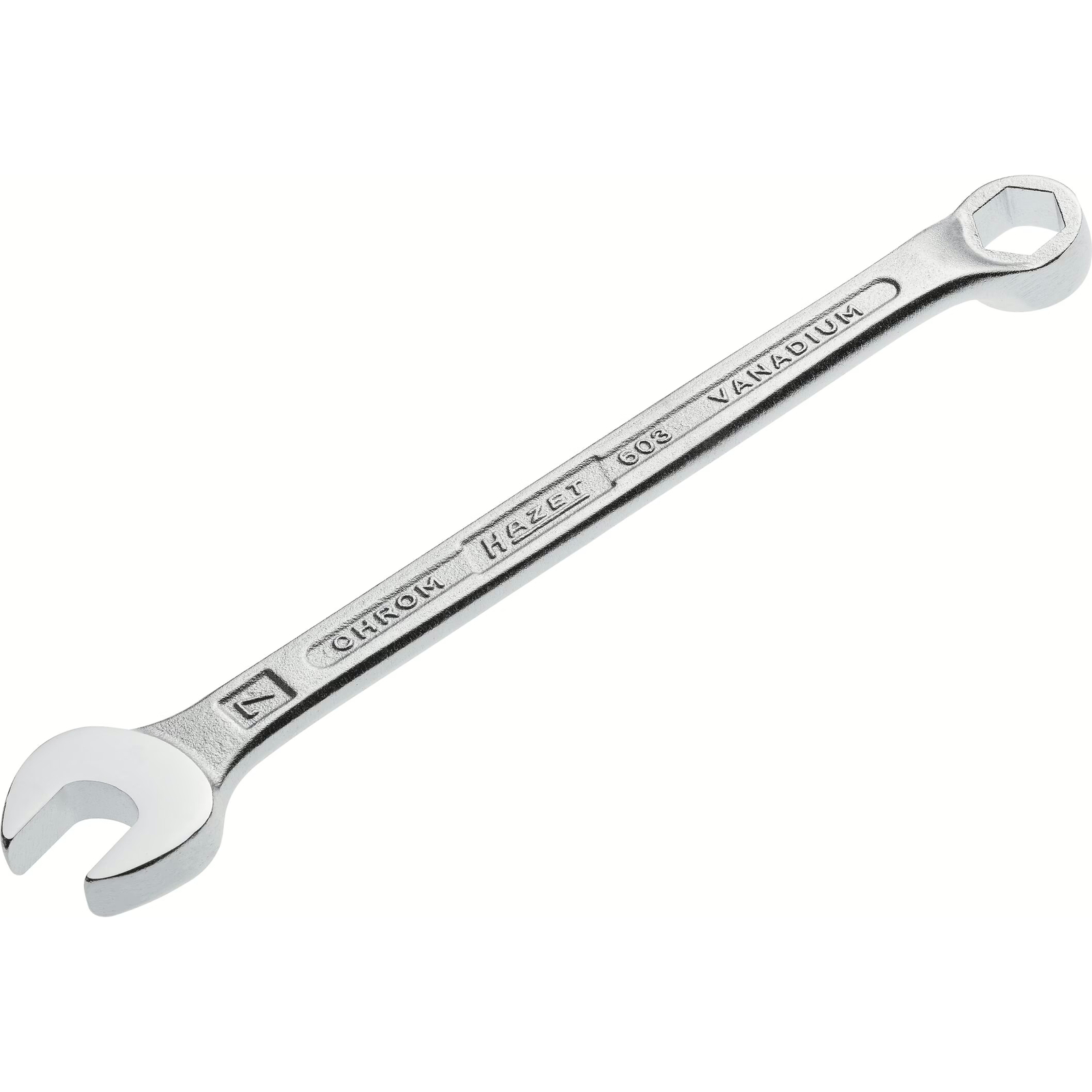 Clé mixte 7 mm profil traction extérieur 6 pans chromée HAZET - 603-7