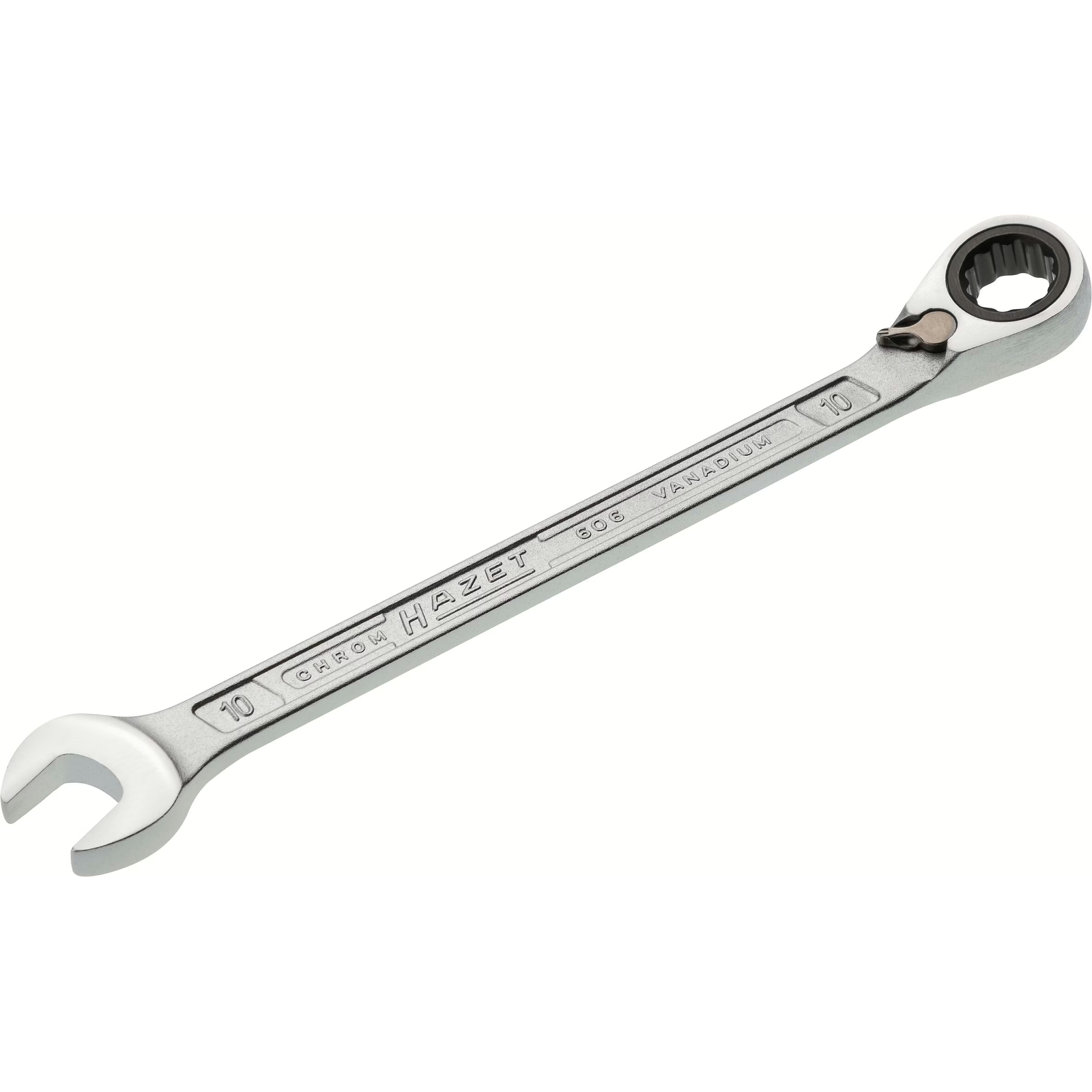 Clé mixte à cliquet profil traction extérieur 12 pans 10 mm chromée HAZET - 606-10