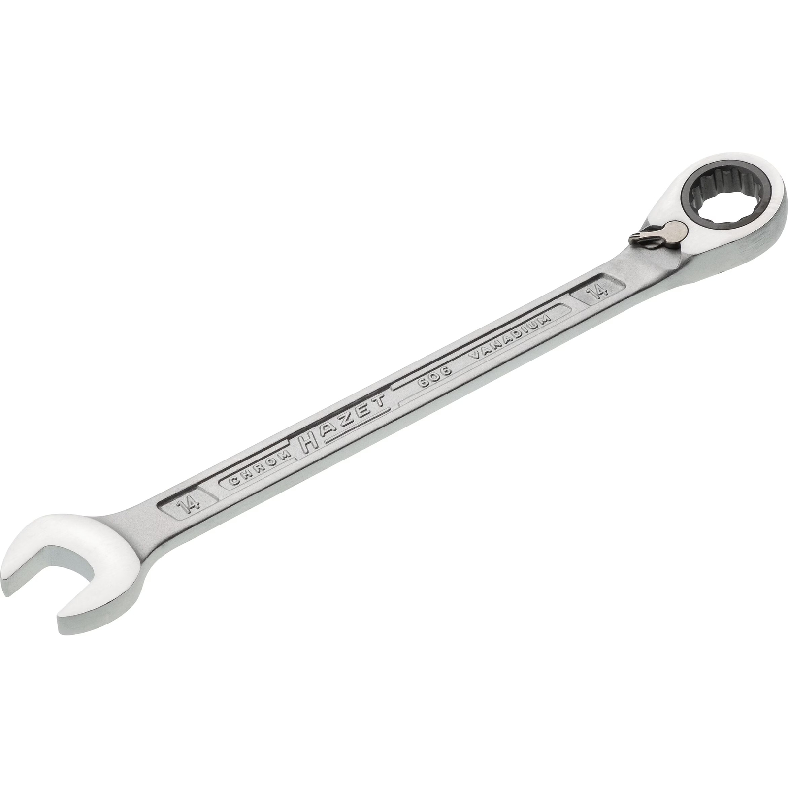 Clé mixte à cliquet profil traction extérieur 12 pans 14 mm chromée HAZET - 606-14