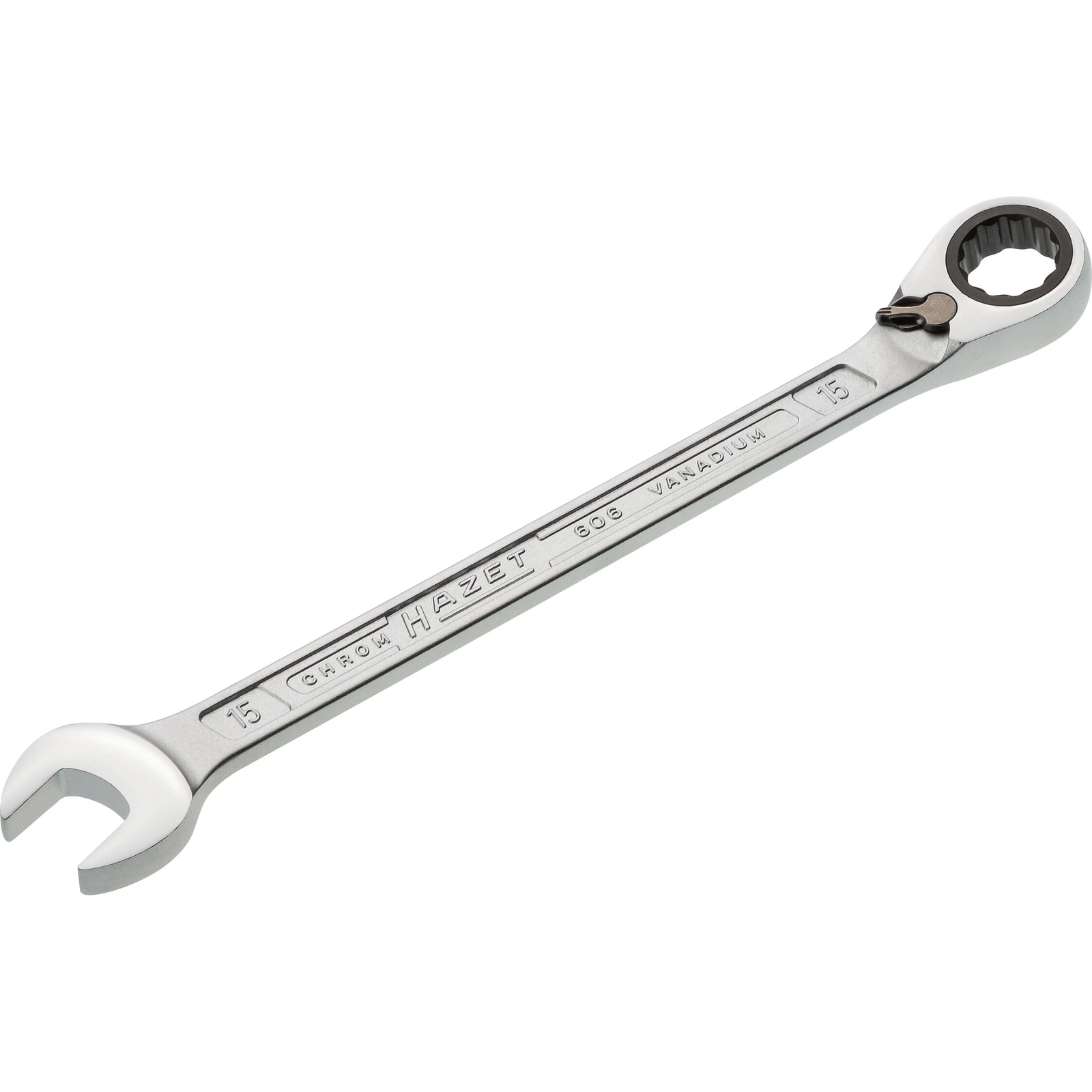 Clé mixte à cliquet 15 mm profil traction extérieur 12 pans chromée HAZET - 606-15