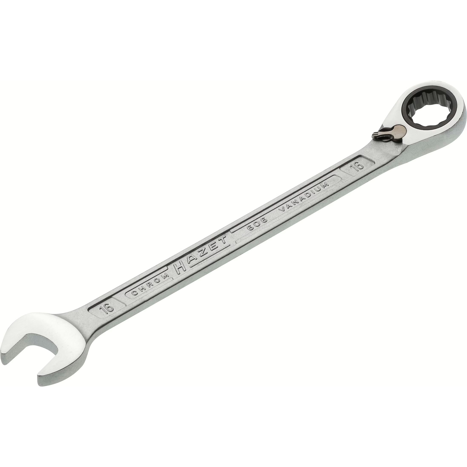 Clé mixte à cliquet 16 mm profil traction 12 pans chromée HAZET - 606-16
