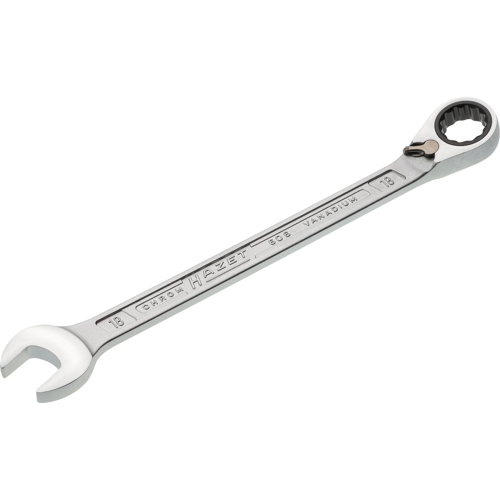 Clé mixte à cliquet profil traction extérieur 12 pans 18 mm chromée HAZET - 606-18