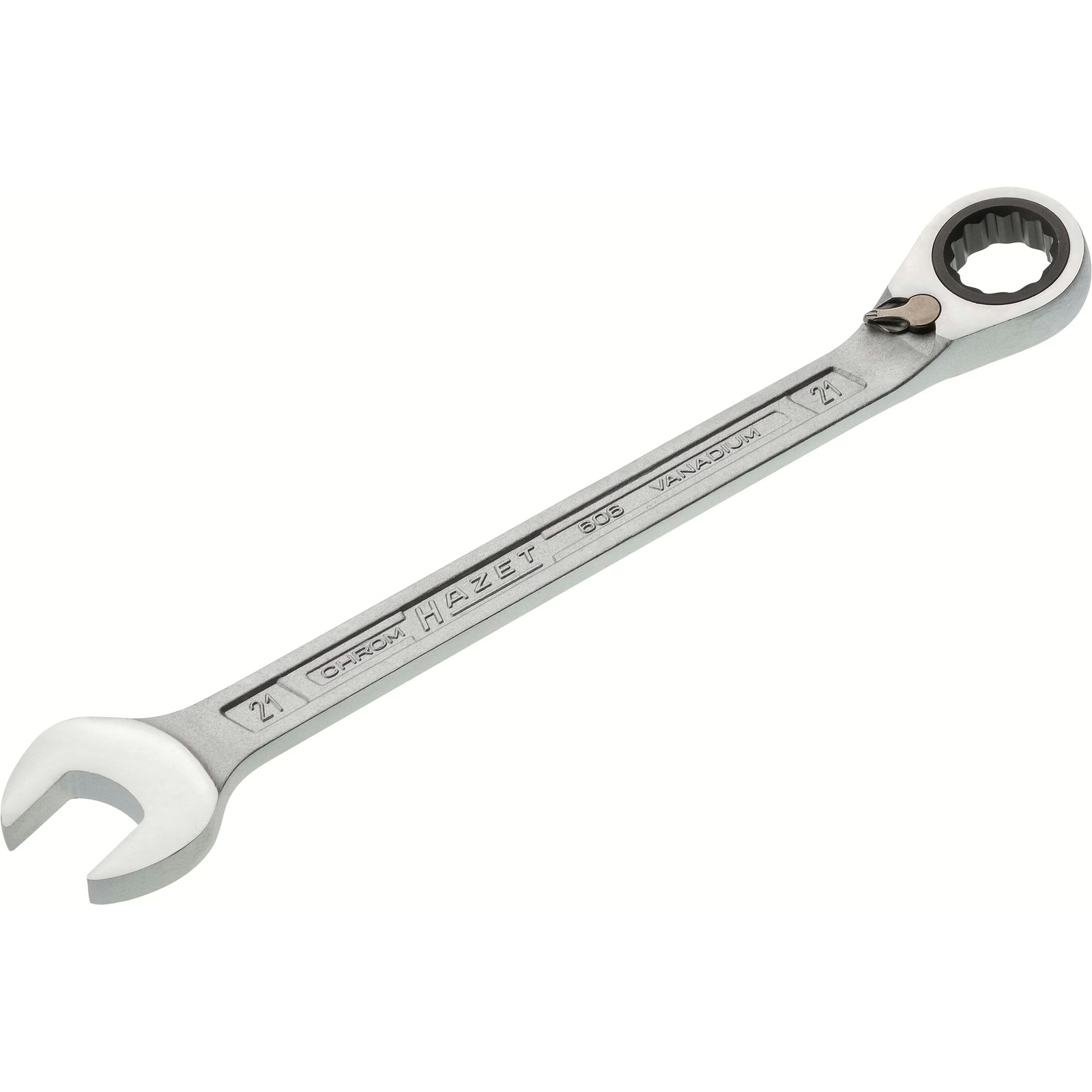 Clé mixte à cliquet profil Traction extérieur 12 pans 21 mm chromée HAZET - 606-21
