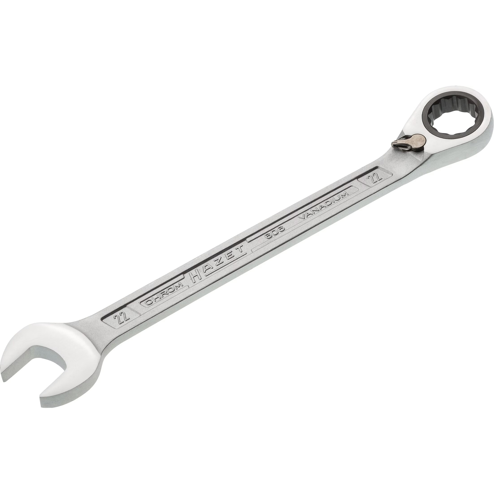 Clé mixte à cliquet 22 mm profil traction 12 pans chromée HAZET - 606-22