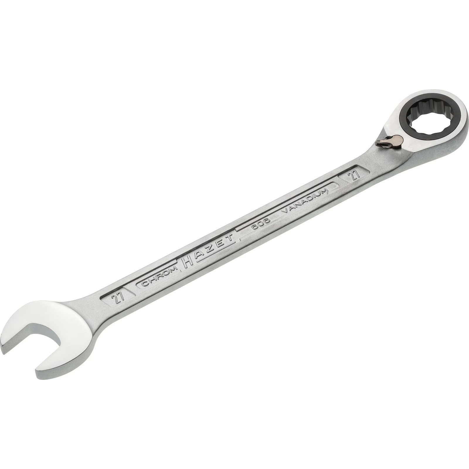 Clé mixte à cliquet 27 mm profil Traction extérieur 12 pans chromée HAZET - 606-27