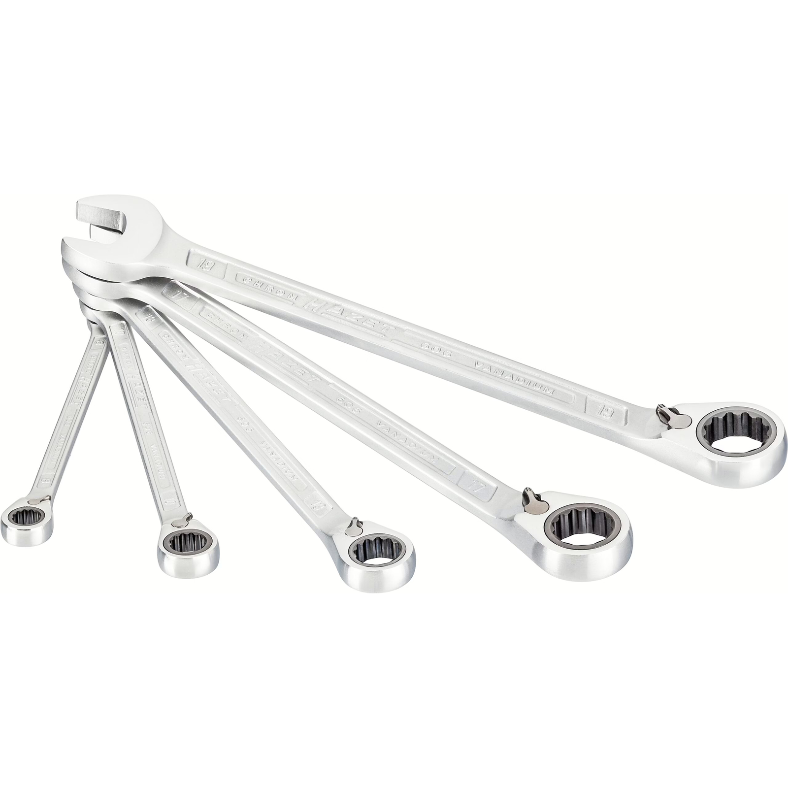 Jeu de clés mixtes à cliquet 5 pièces 8-19 mm profil Traction 12 pans chromé HAZET - 606/5