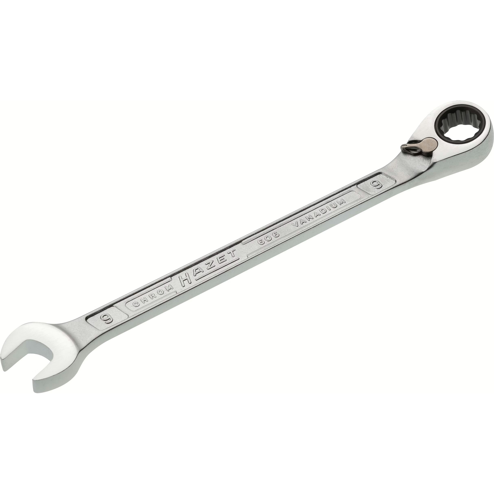 Clé mixte à cliquet profil traction extérieur 12 pans 9 mm chromée HAZET - 606-9