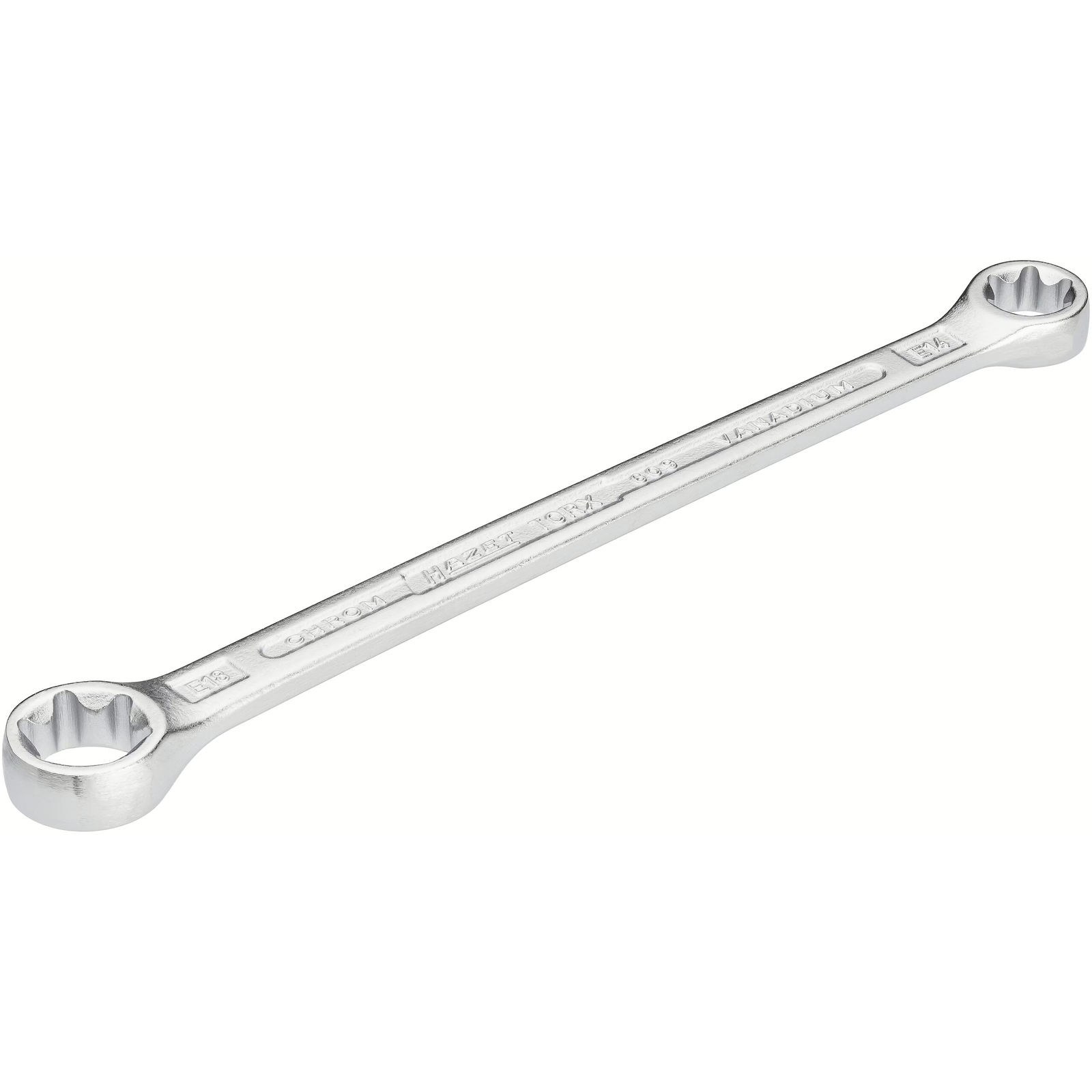 Clé polygonale double profil TORX extérieur E14 E18 180 mm chromée HAZET - 609-E14XE18