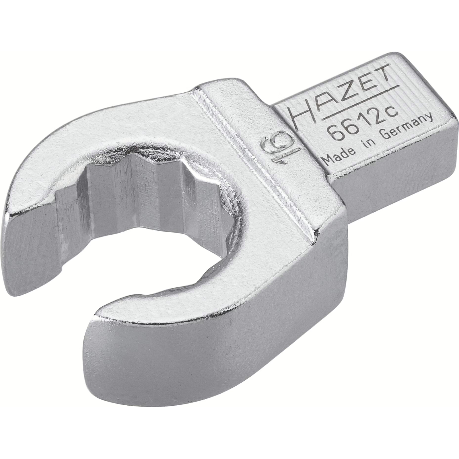Attache mâle polygonale ouverte 16 mm profil 12 pans carré femelle 9 x 12 mm massif chromée HAZET - 6612C-16