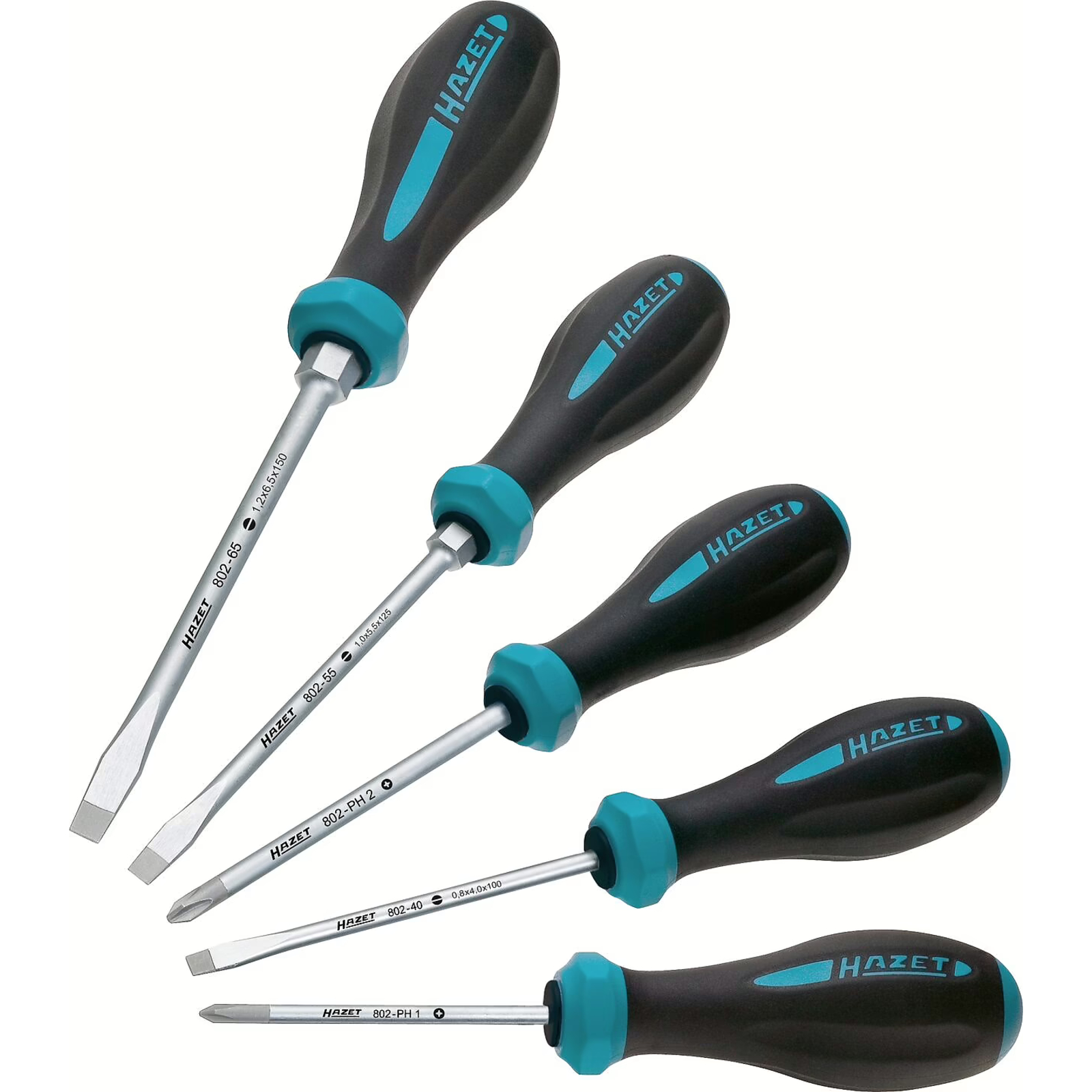 Jeu de tournevis fente et Phillips PH 5 pièces 0,8 x 4 – 1,2 x 6,5 manche 3 composants antidérapant HAZET - 802/5