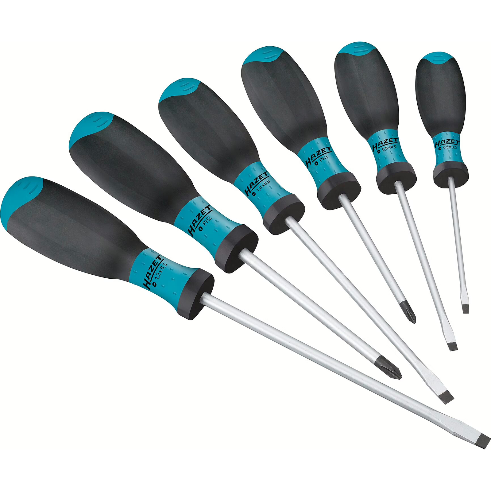 Jeu de tournevis 6 pièces profils fente et Phillips PH1-PH2 manche 3 composants antidérapant HAZET - 810SPC/6