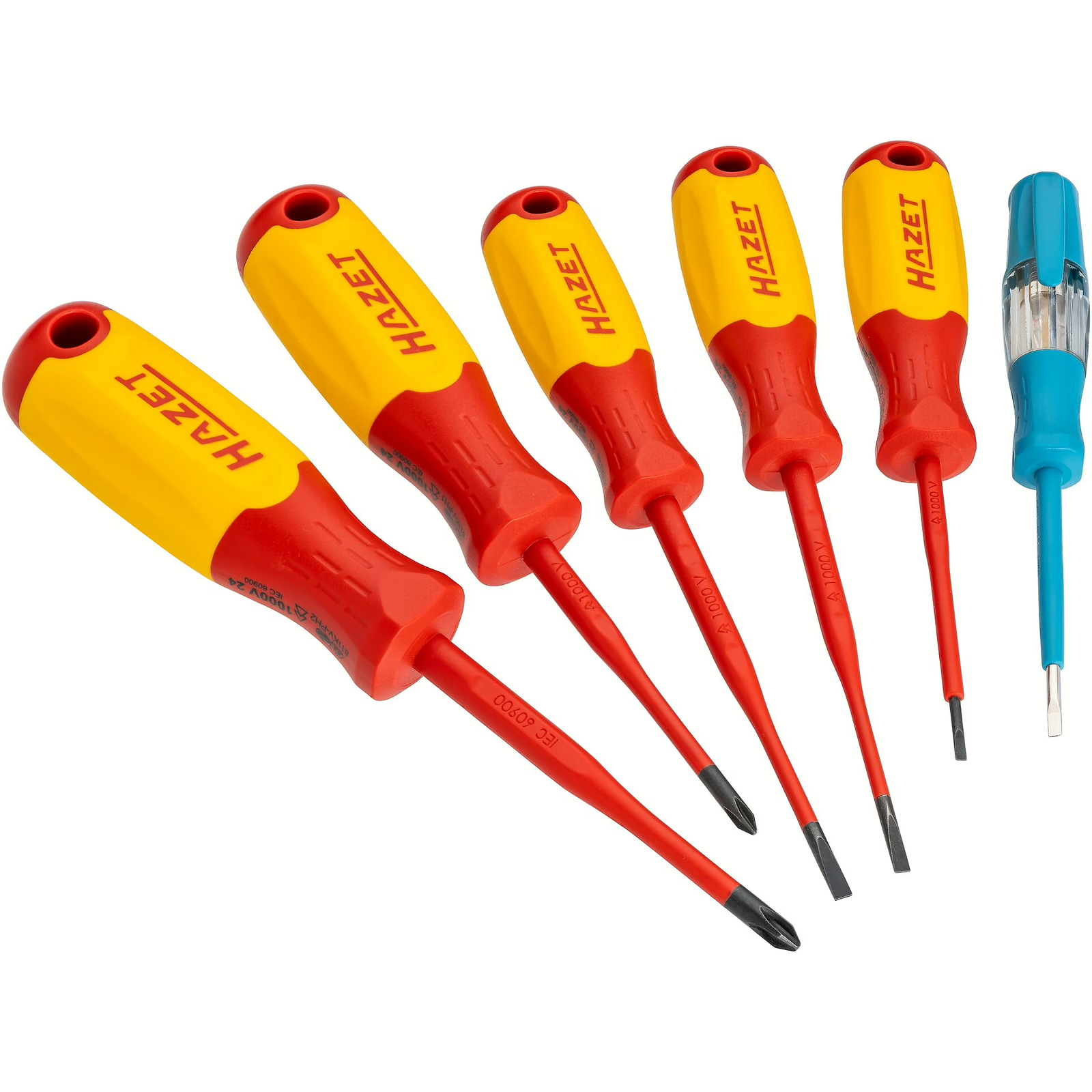 Jeu de tournevis électricien 6 pièces isolation haute tension manche bimatière rouge/jaune HAZET - 811KV/6