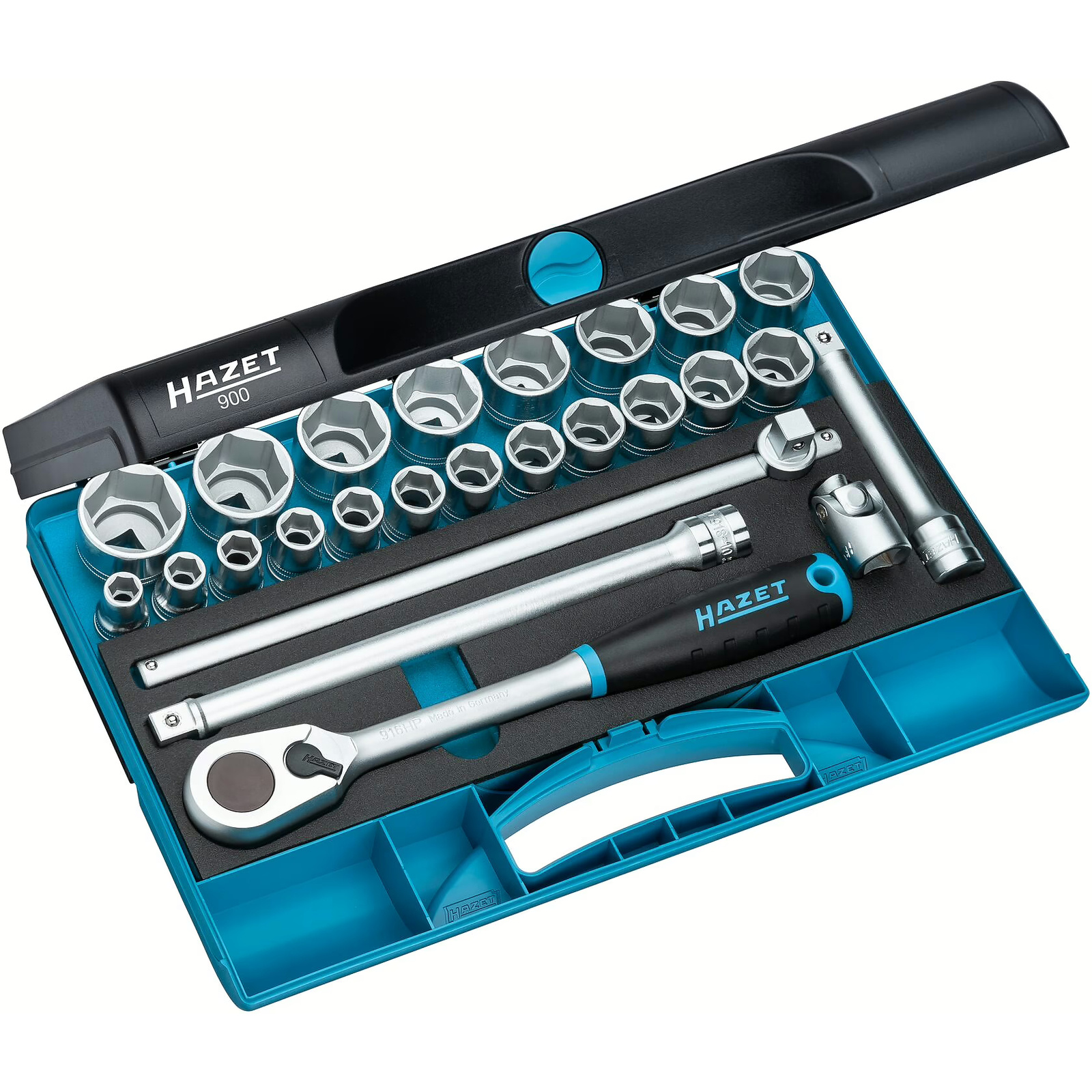 Jeu de clés à douilles 25 pièces carré creux 1/2 pouce 6 pans avec cliquet HAZET - 900