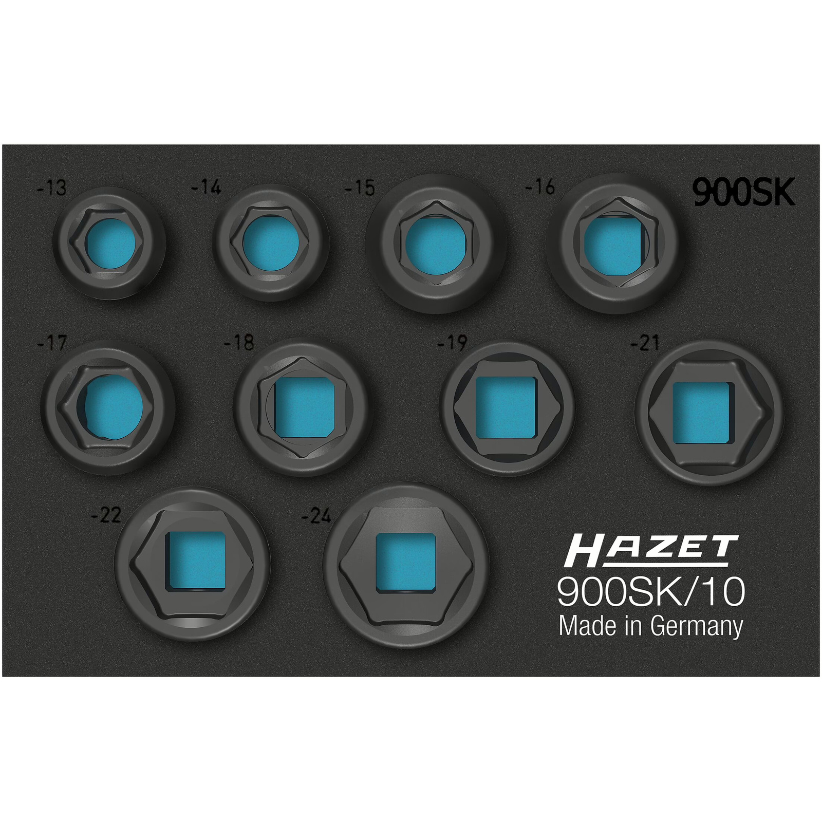 Jeu de douilles à chocs 1/2 pouce 10 pièces extra-courtes profil 6 pans HAZET - 900SK/10