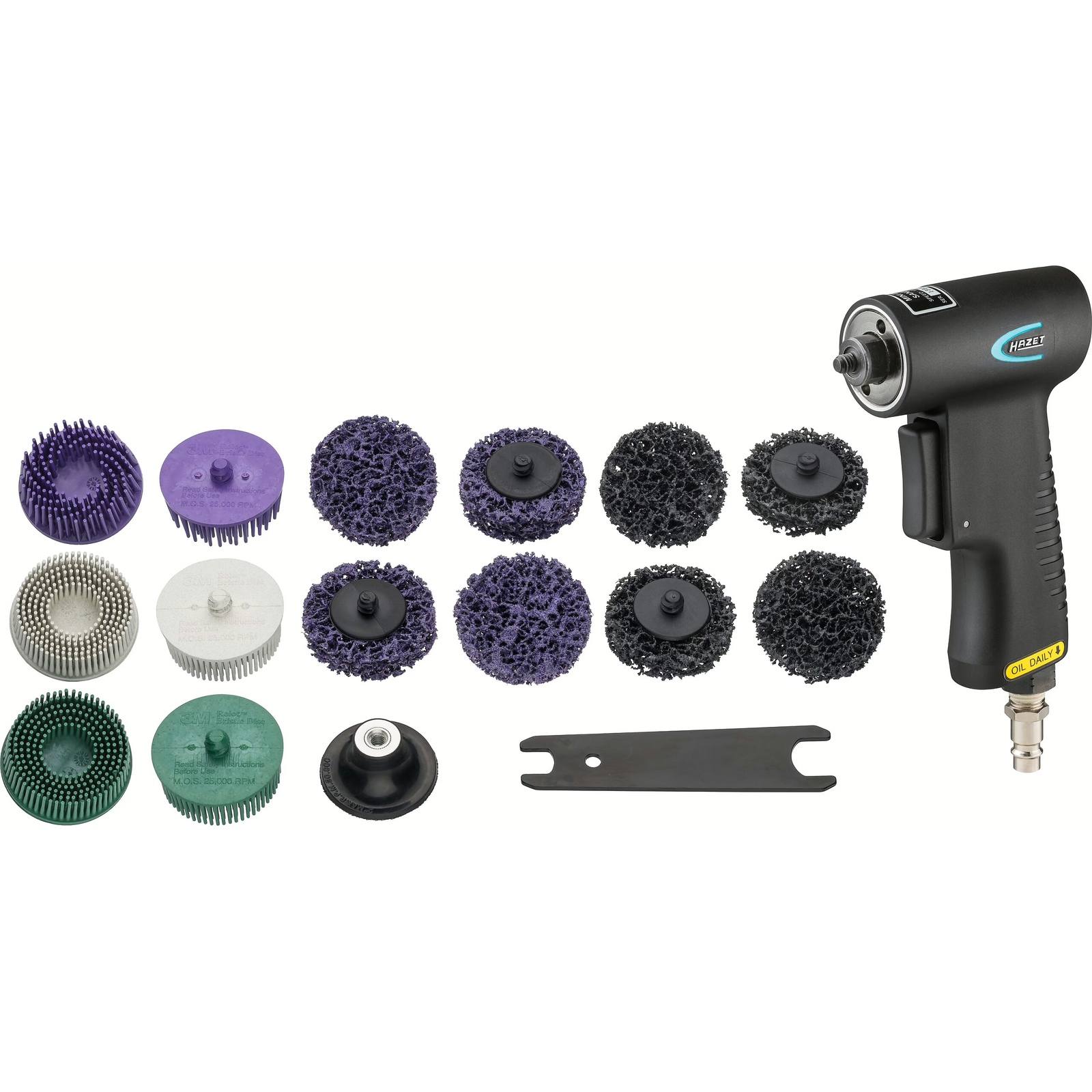 Jeu de brosses à poncer 17 pièces système Roloc avec appareil de base HAZET - 9033-11/17