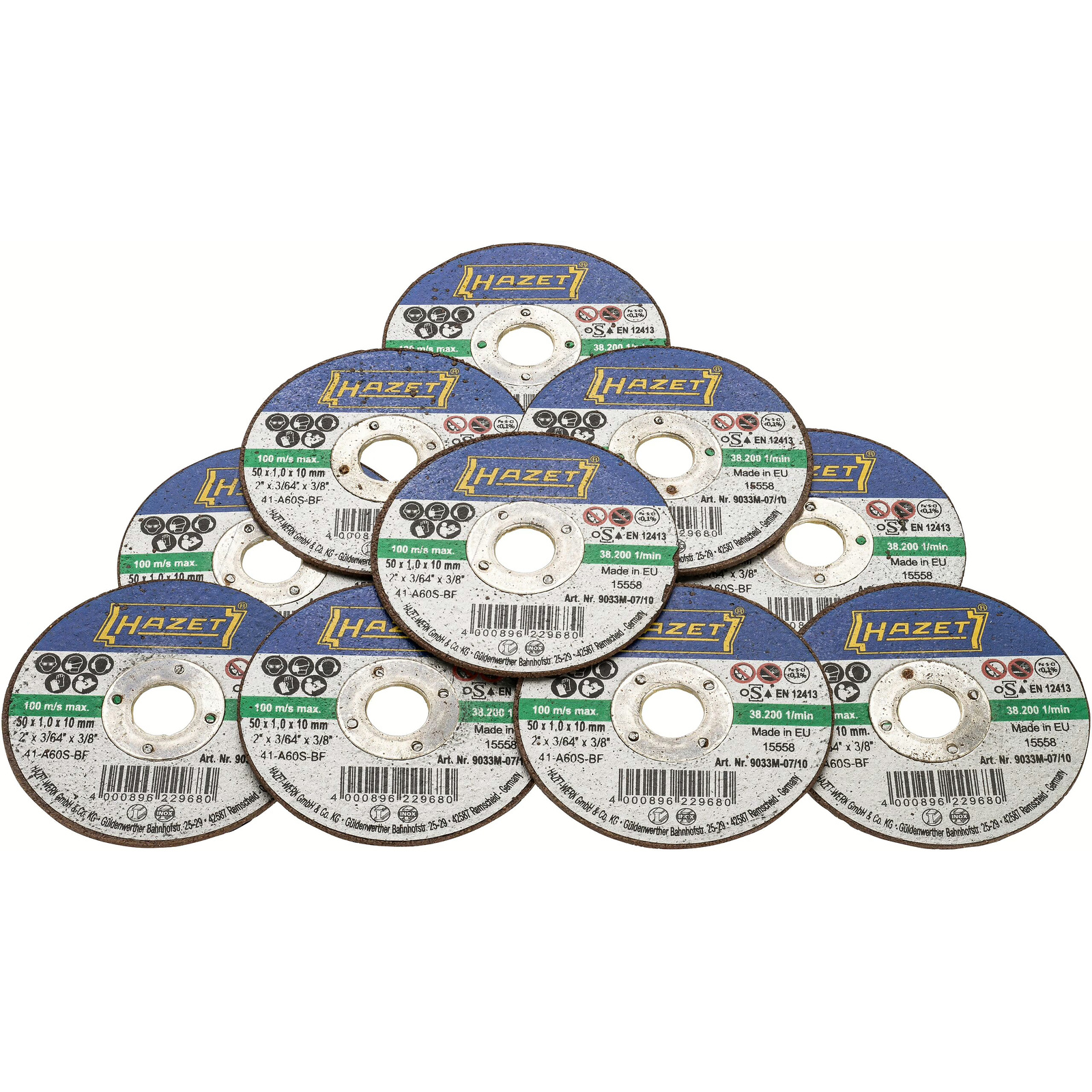 Disques à tronçonner 50 x 1 x 10 mm 10 pièces acier inox HAZET - 9033M-07/10