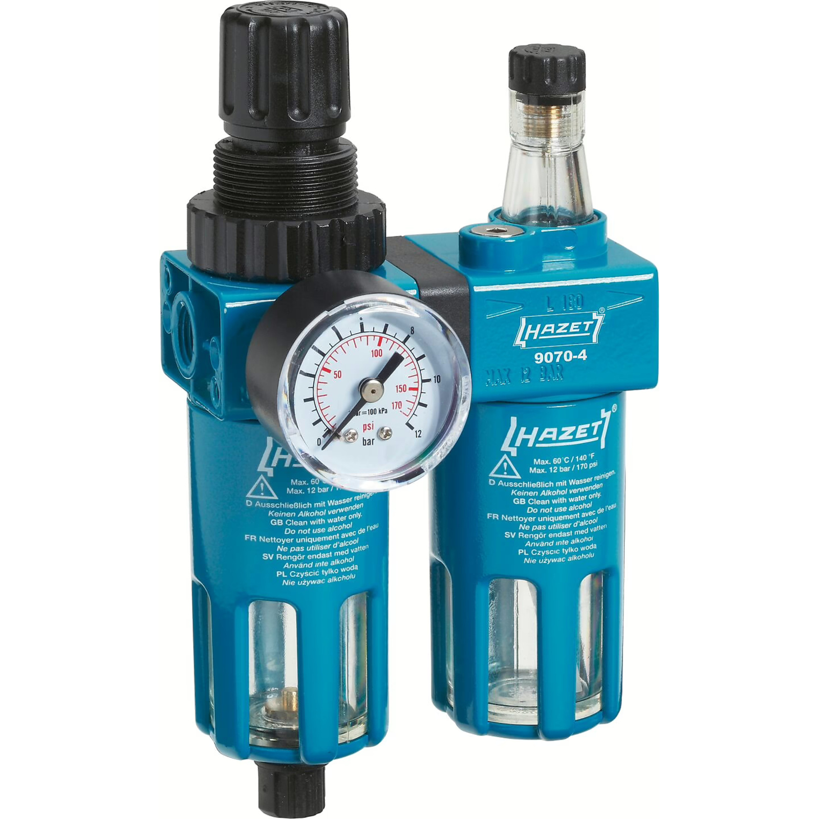 Unité d'entretien double réducteur pression filtre 30 ml lubrificateur 40 ml manomètre HAZET - 9070-4